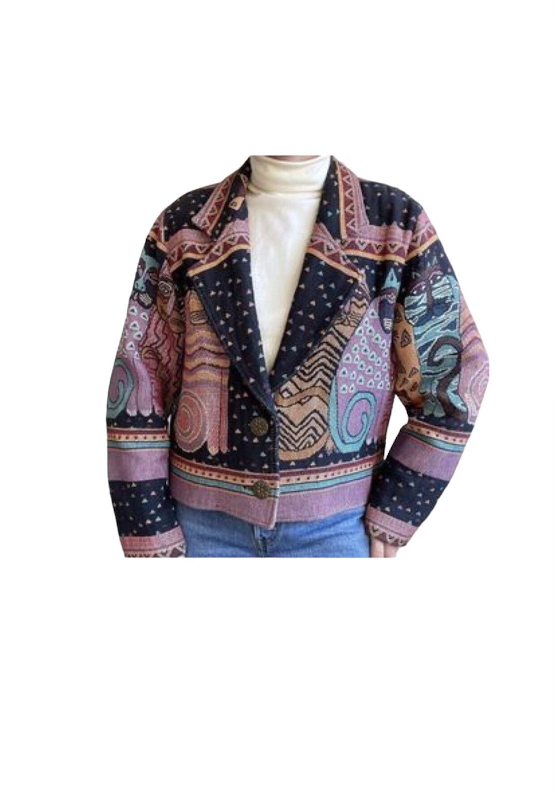 Art Comes First VTG 90’s Cat Embroidered Novelty Western Boho Blazer Jacket Size US M / EU 48-50 / 2 - 1 Thumbnail