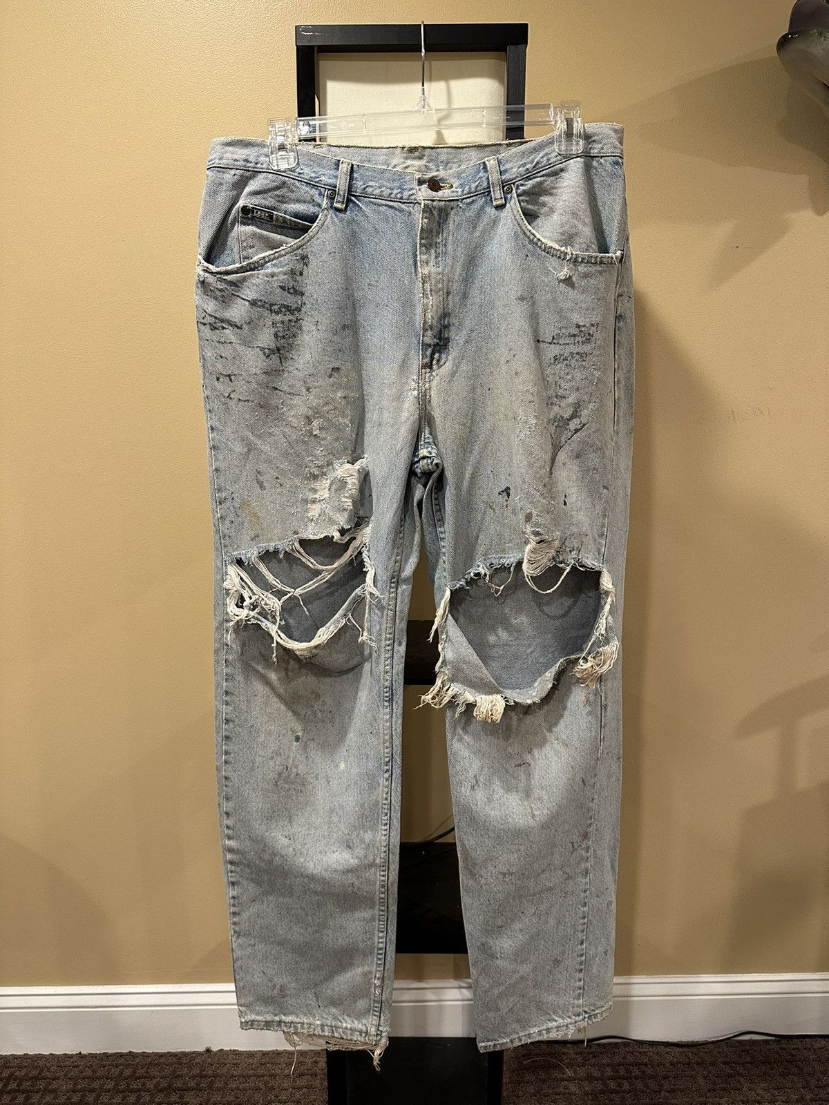 Lee Vintage Lee Painter Blue Denim Thrashed / Distressed Jeans Size US 36 / EU 52 - 1 Thumbnail