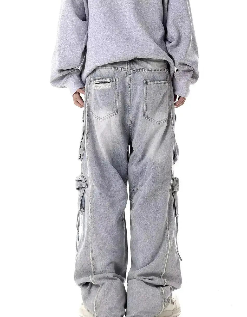 Japanese Brand Street Hip Hop Grunge Ripped Wide Leg Jeans Pants Size US 32 / EU 48 - 3 Thumbnail
