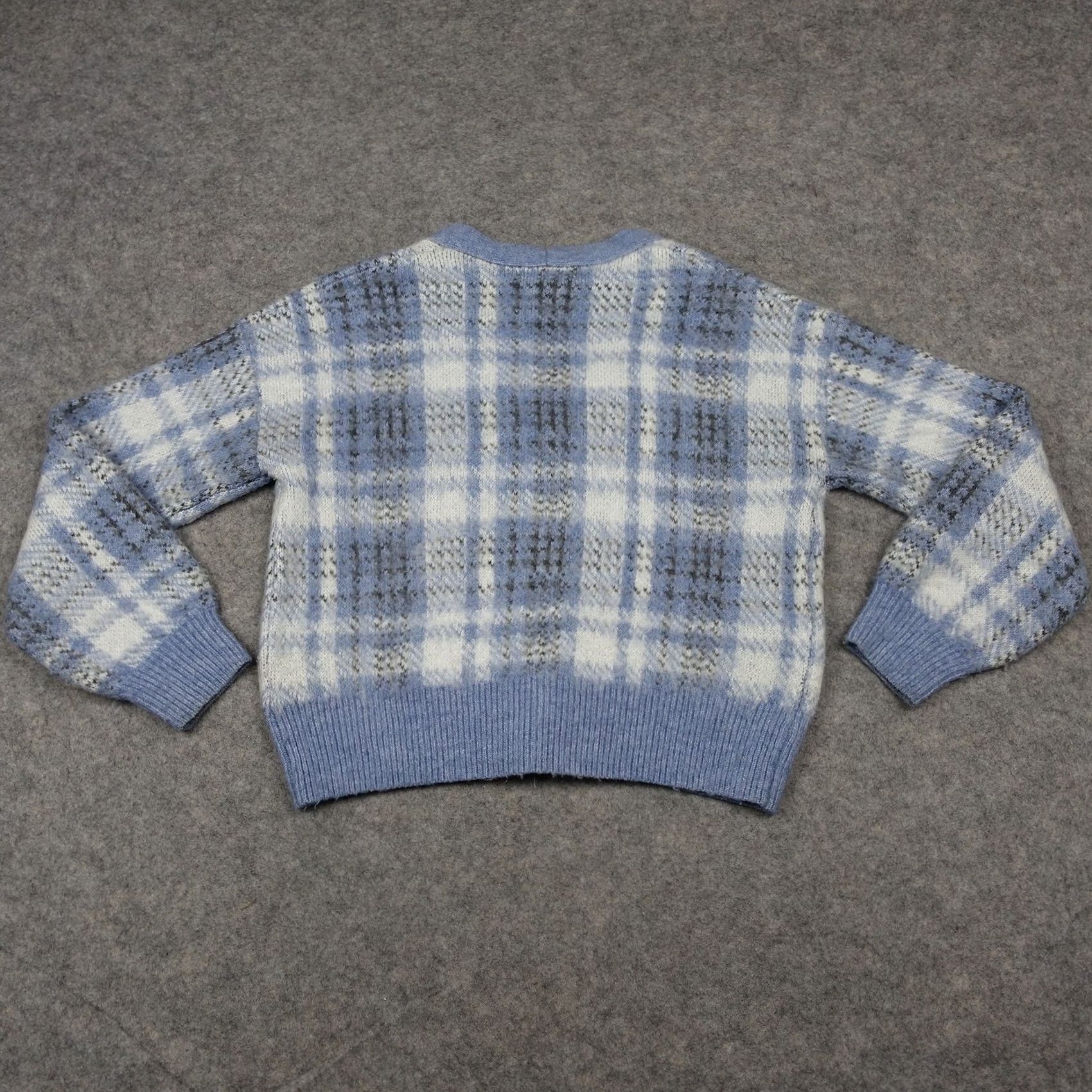 Vintage Cupcakes And Cashmere Sweater Womens XSmall Blue Plaid Cardigan V-Neck Knit Wool Blend Size XS / US 0-2 / IT 36-38 - 6 Thumbnail