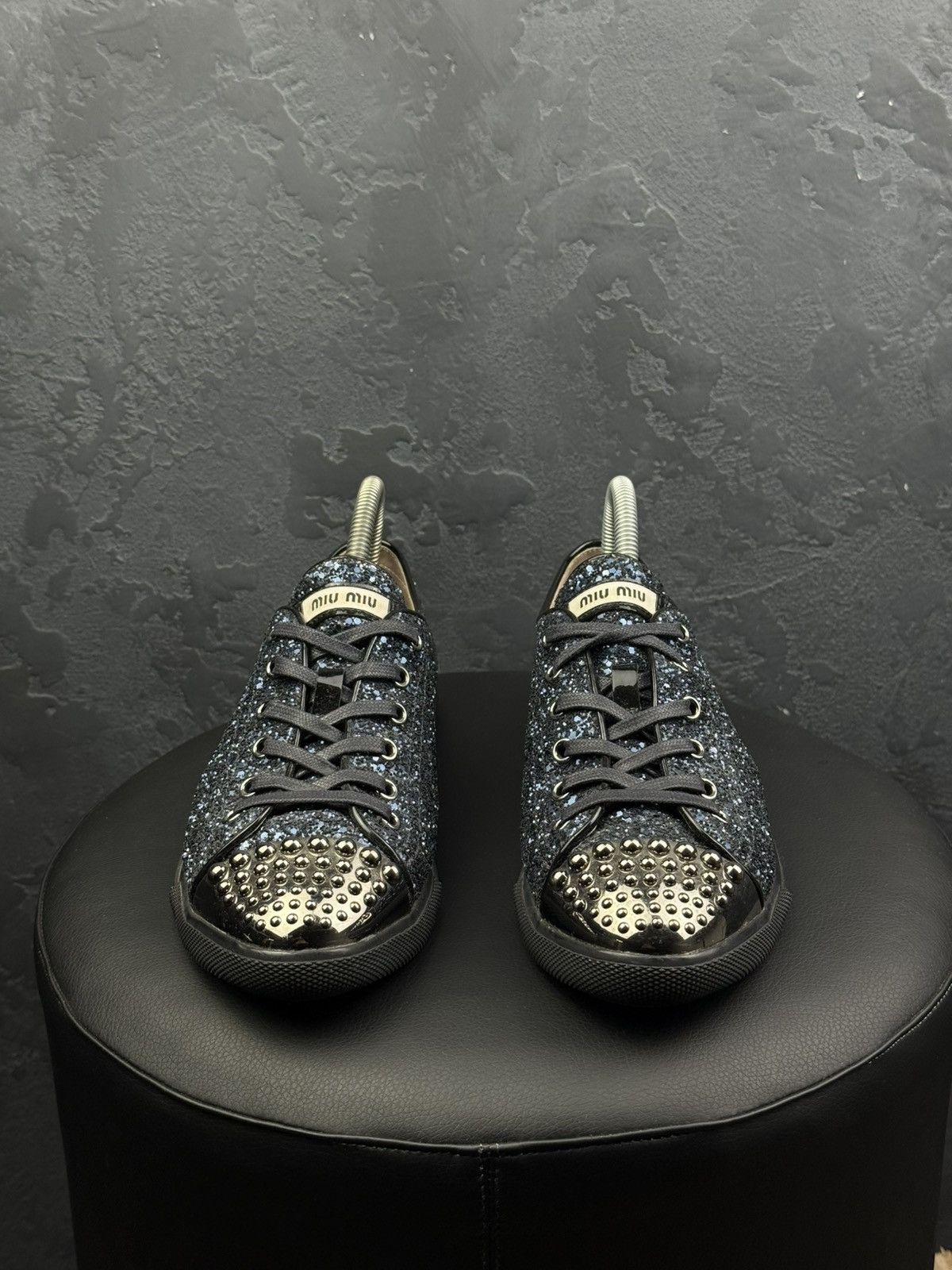 Miu Miu Miu Miu Glitter Dark Blue Studded Blue Trainer Sneakers Size US 10 / IT 40 - 4 Thumbnail