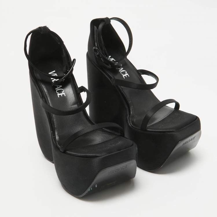 Versace Versace Medusa Triplatform Satin Wedge Heel Sandals Size US 10 / IT 40 - 2 Thumbnail