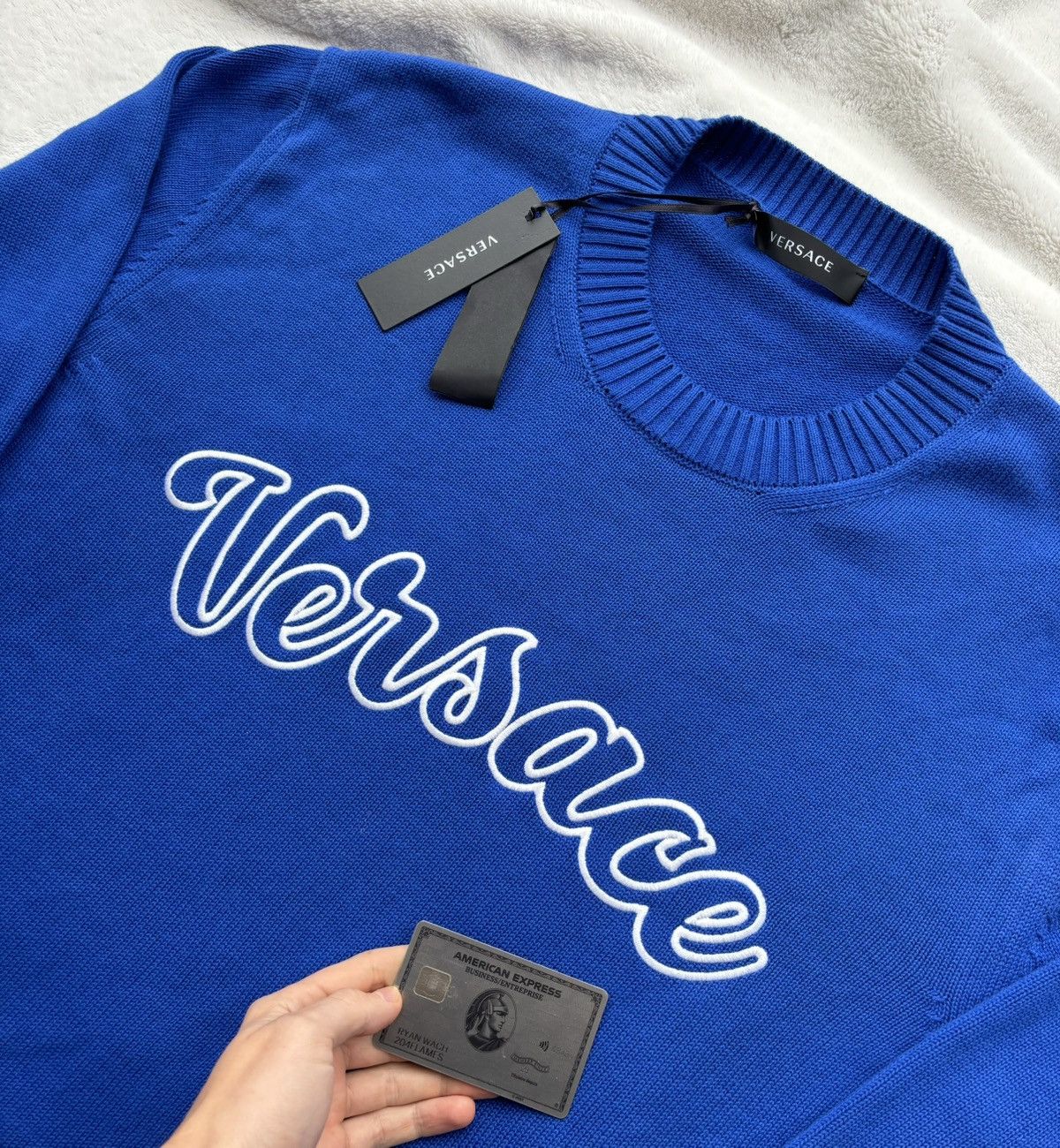 Versace Versace Cobalt Knit Embroidered Sweater Size US L / EU 52-54 / 3 - 2 Thumbnail