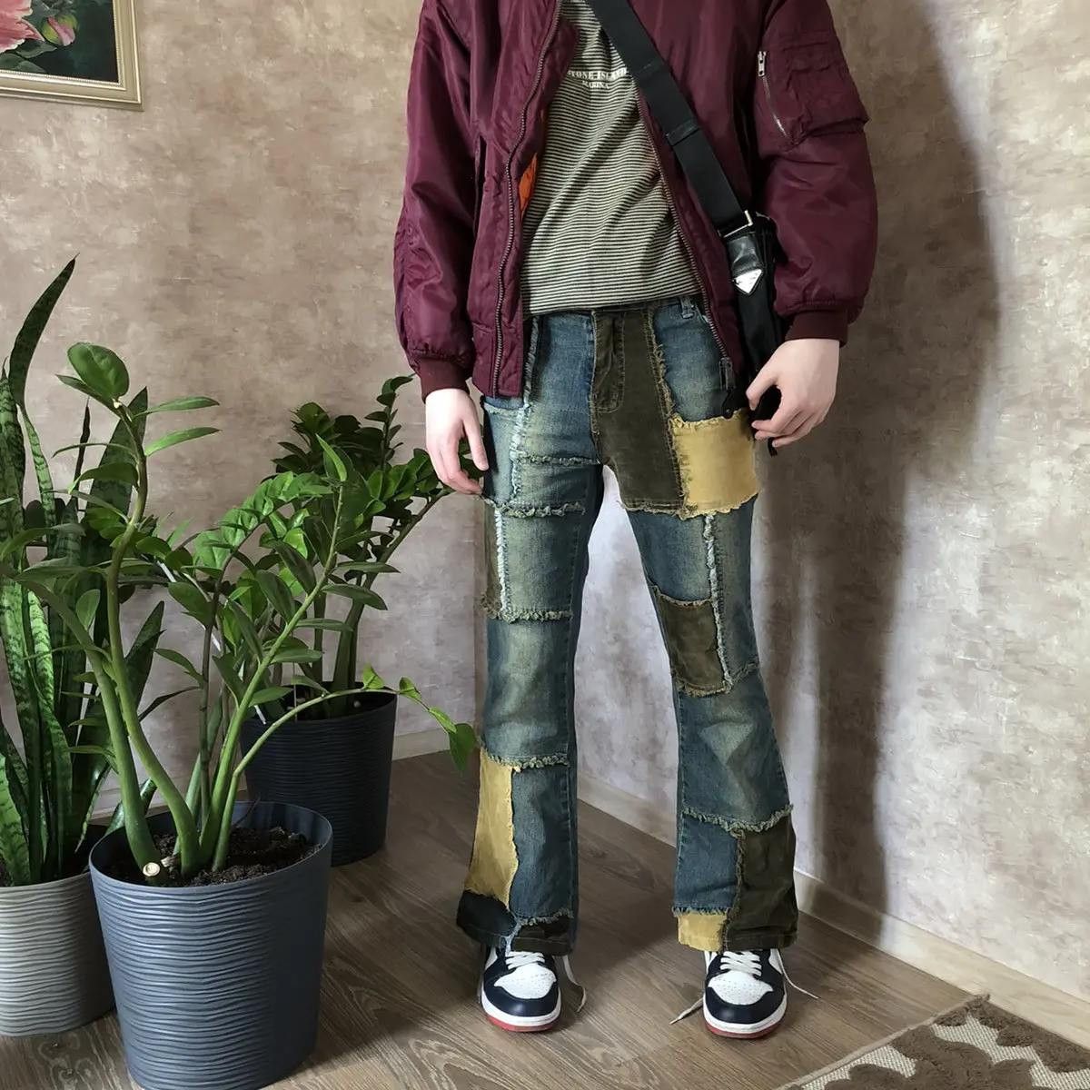 90s Madison Square Patchwork Flared Denim Pants