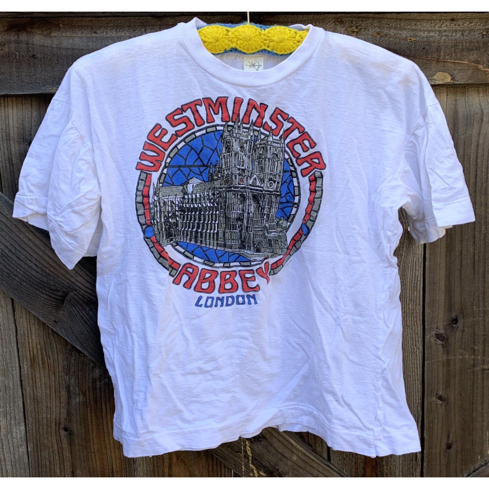 Vintage VINTAGE Westminster Abbey London Shirt Womens 90s Single Stitch Cropped White Cotton Graphic Boxy TGC 1990s Size ONE SIZE - 4 Thumbnail