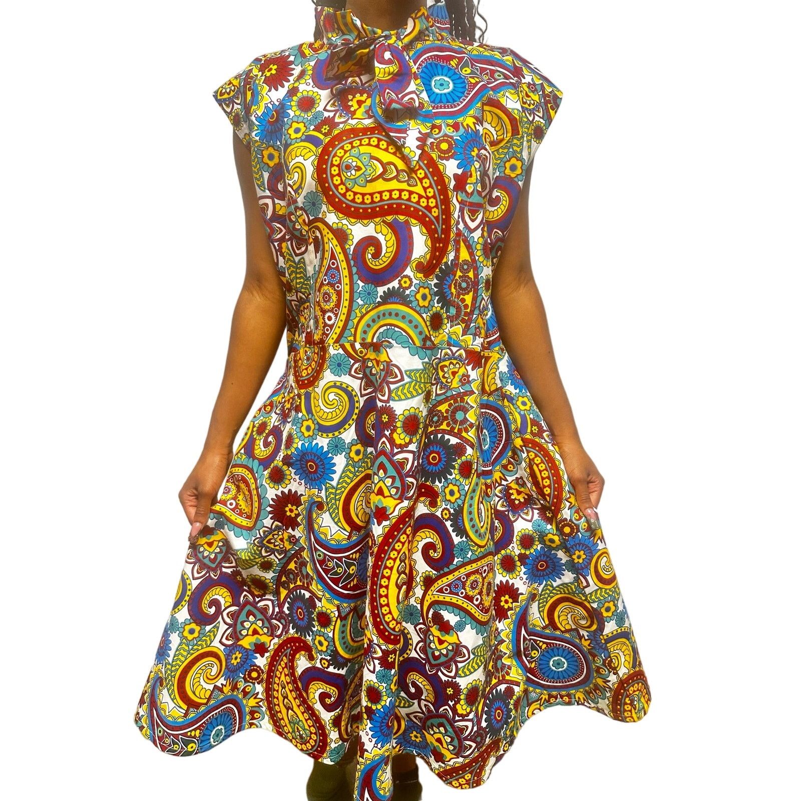 Other Multicolored African paisley print flowy midi dress w bowtie Size XXL / US 16-18 / IT 52-54 - 6 Thumbnail
