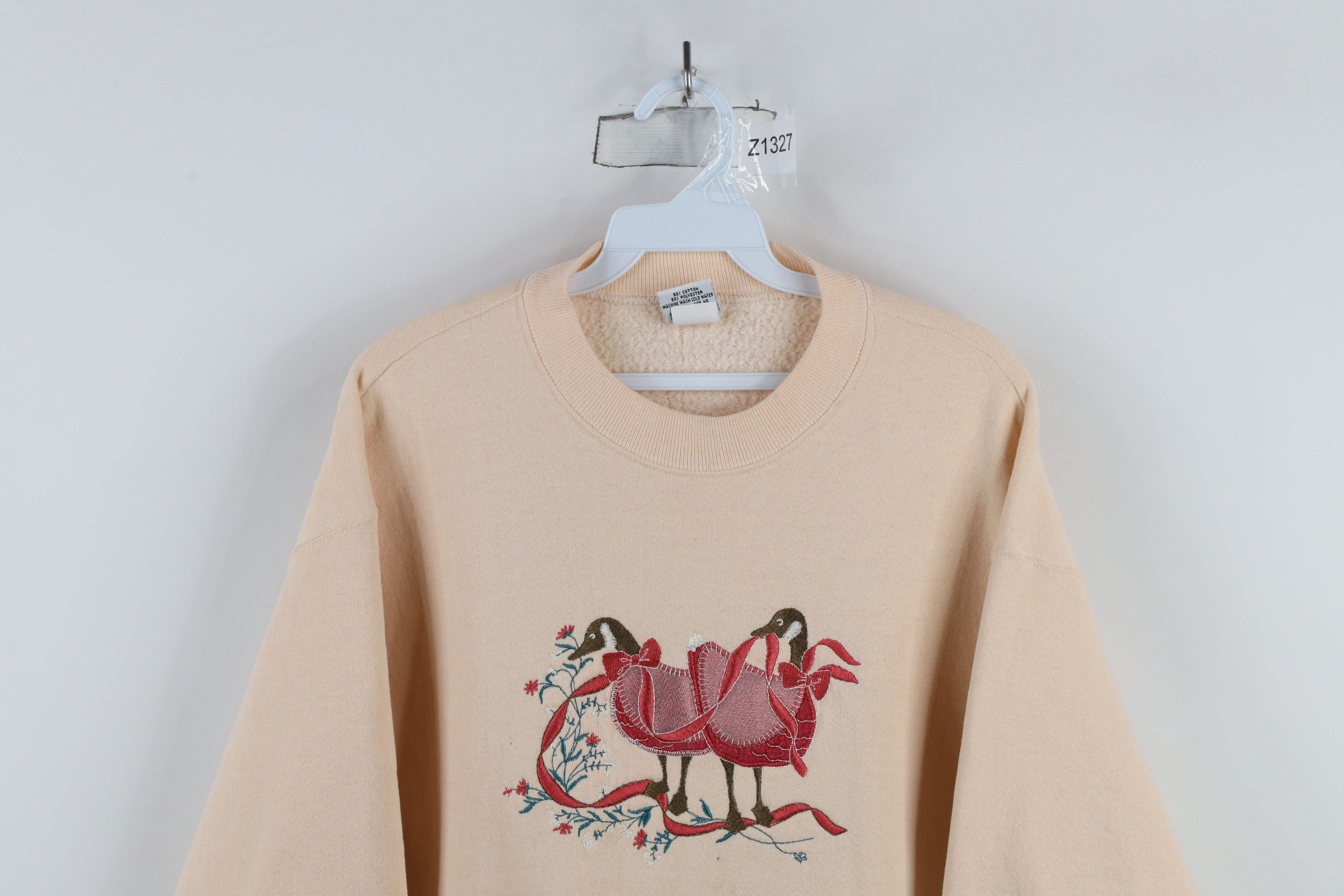 Vintage Vintage 90s Streetwear Duck Flower Sweatshirt Pink USA Size L / US 10 / IT 46 - 2 Thumbnail