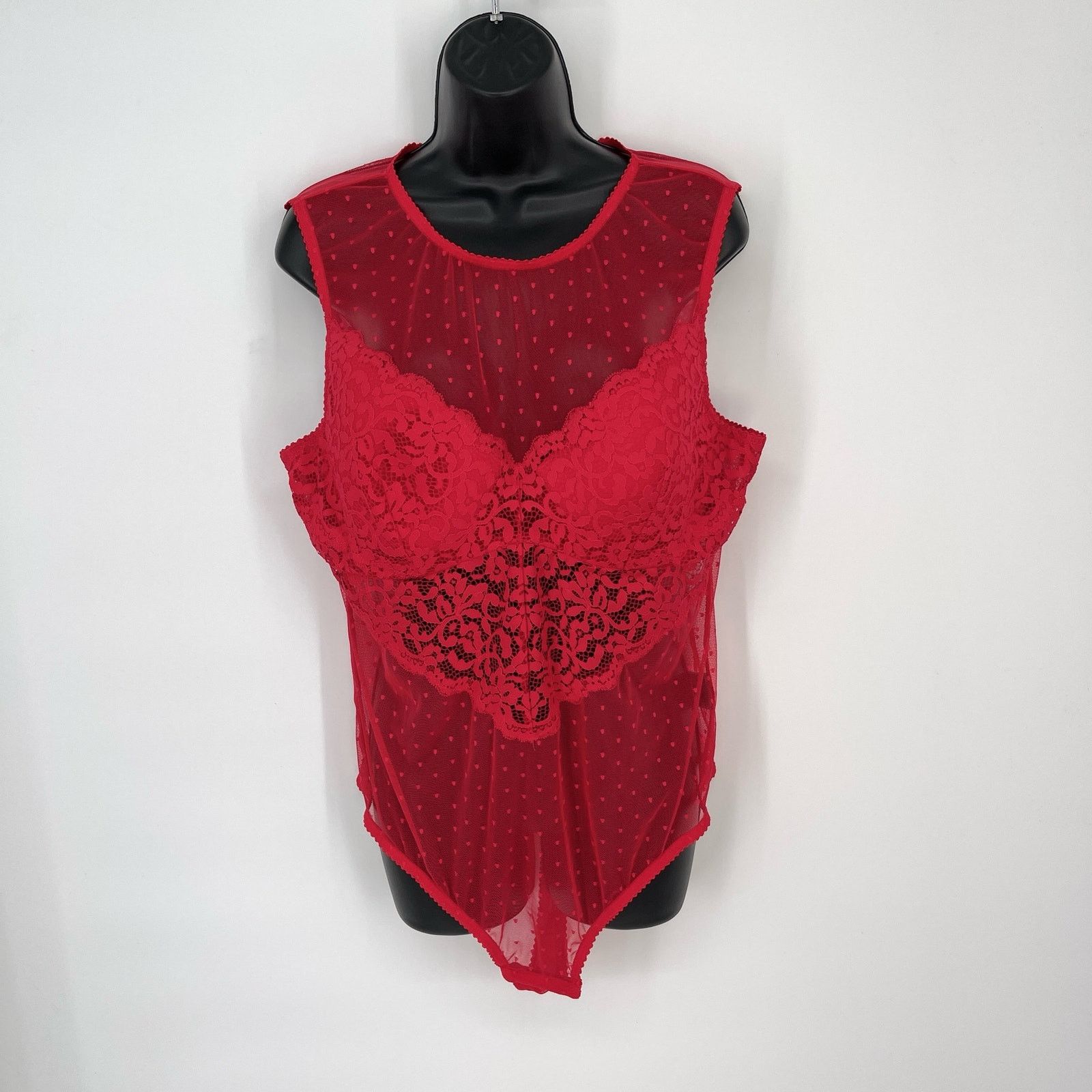 Inc New Lacey Sheer Thong Bodysuit Size Xxl Ski Patrol Red, Women's