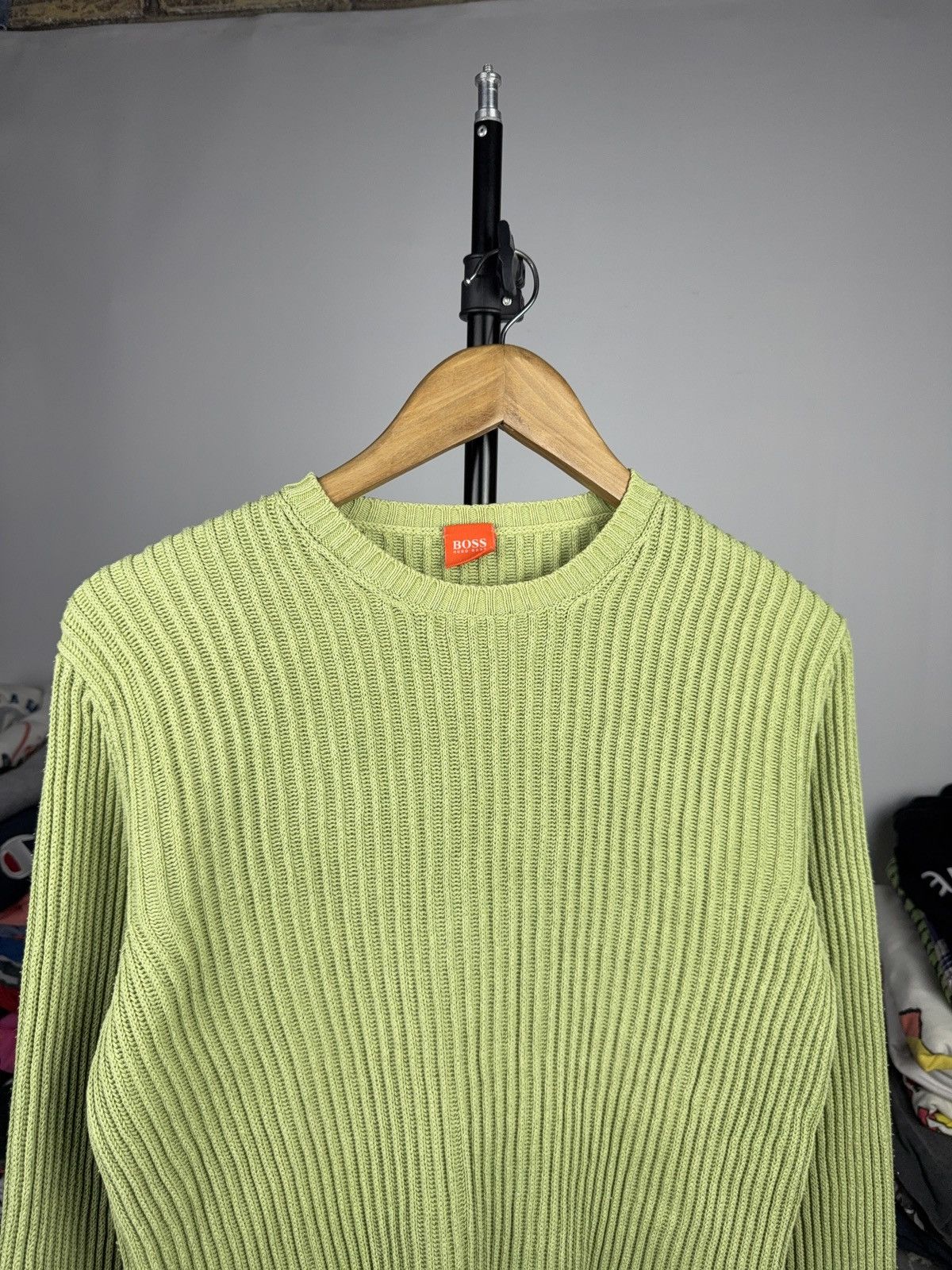 Hugo Boss Avant Garde 00s Hugo Boss Green Ribbed Knit Cotton Sweater Size US M / EU 48-50 / 2 - 2 Thumbnail