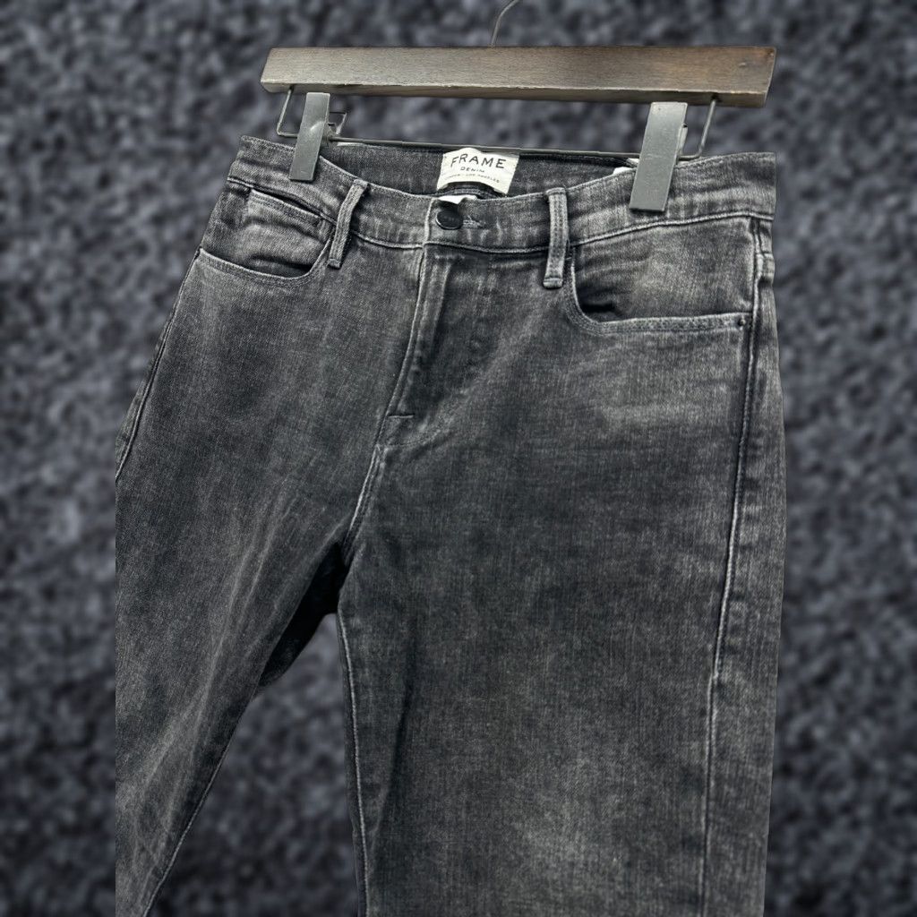 Frame VINTAGE FRAME Le High Straight Black Acid Washed Jeans Cropped Distressed Size 26 Women Jeans Distressed 27in Inseam Size 26 Size 26" / US 2 / IT 38 - 1 Thumbnail
