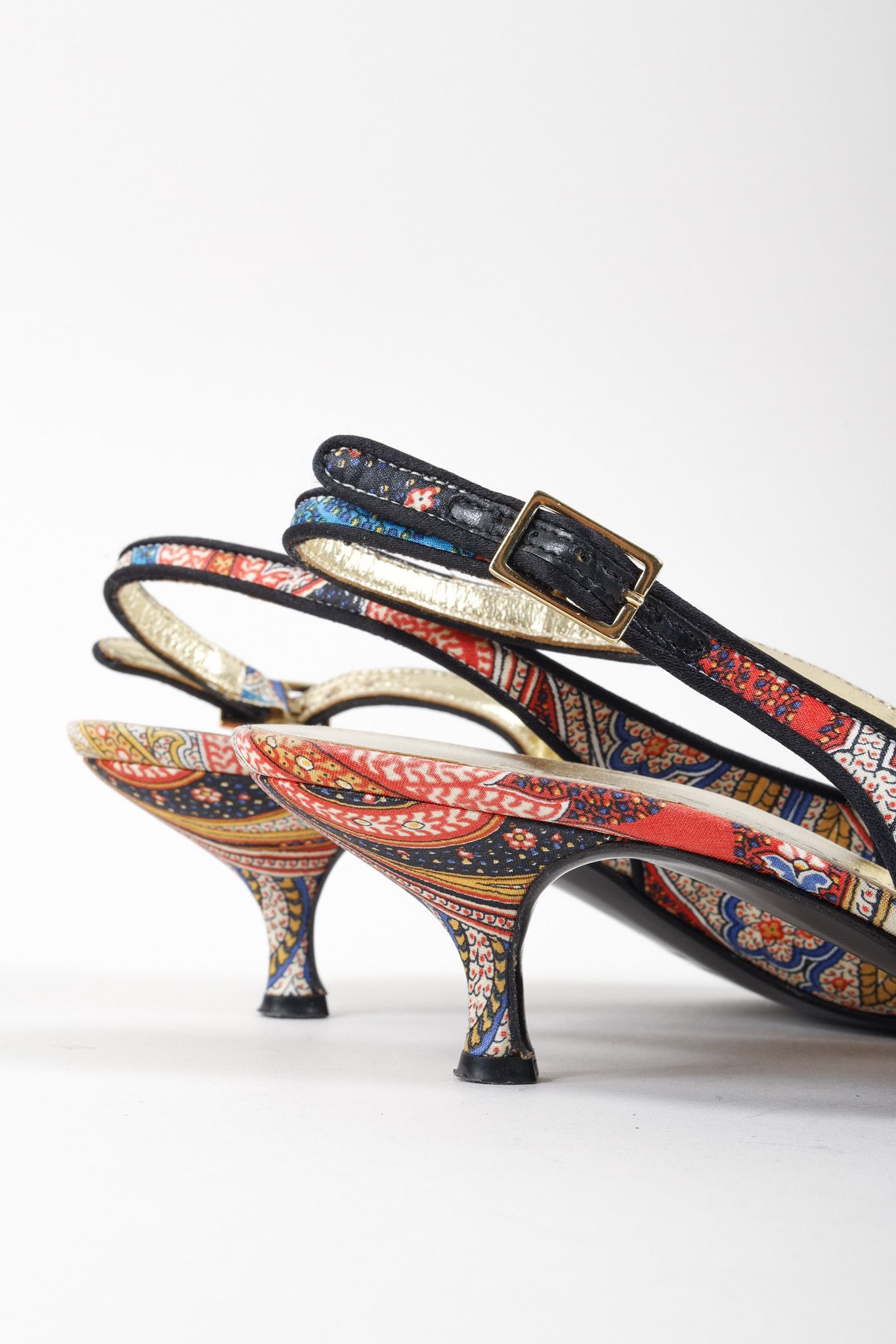 Dolce & Gabbana Patchwork Print Cameo Slingback Heels