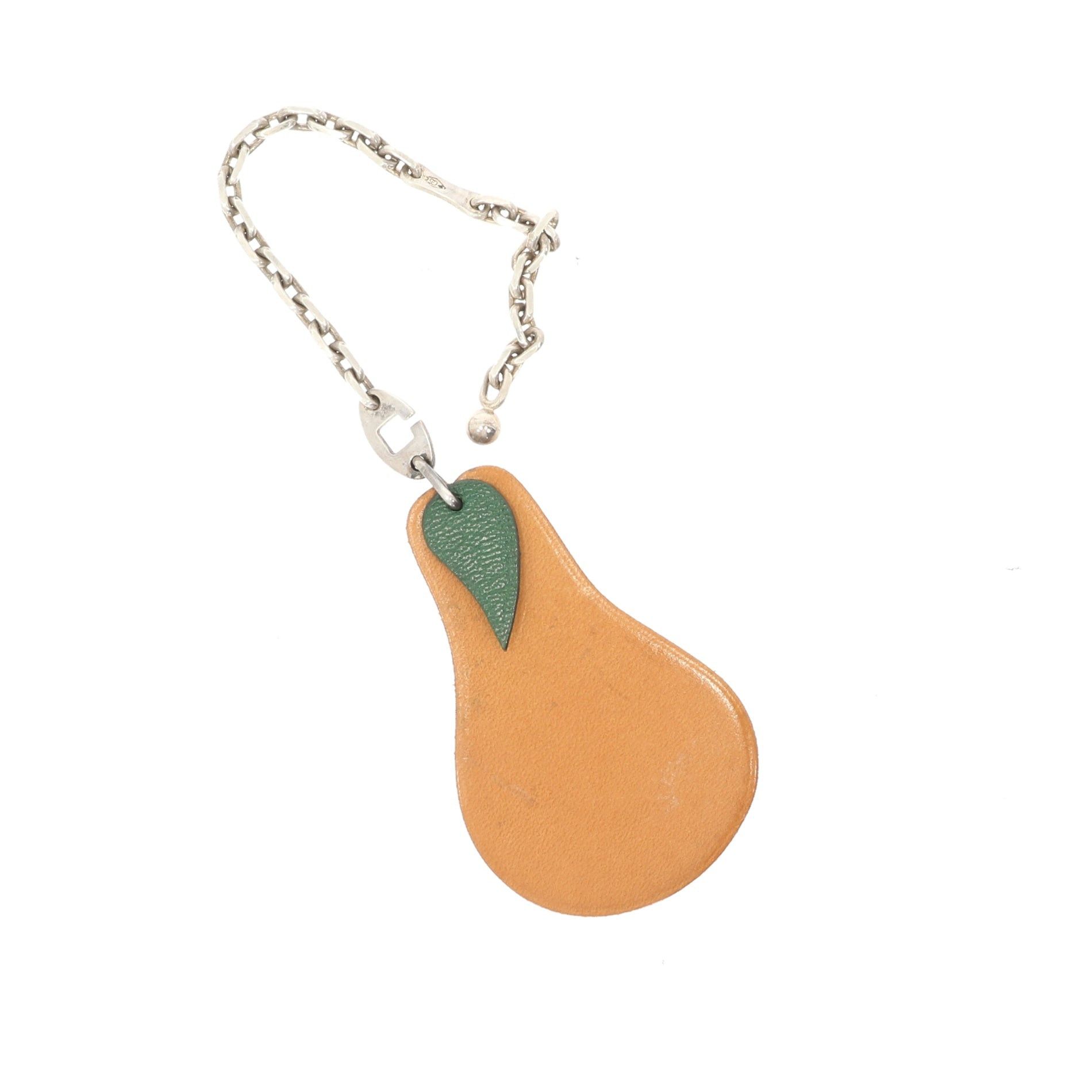 image of Hermes Keychain In Beige Leather in White, Women's