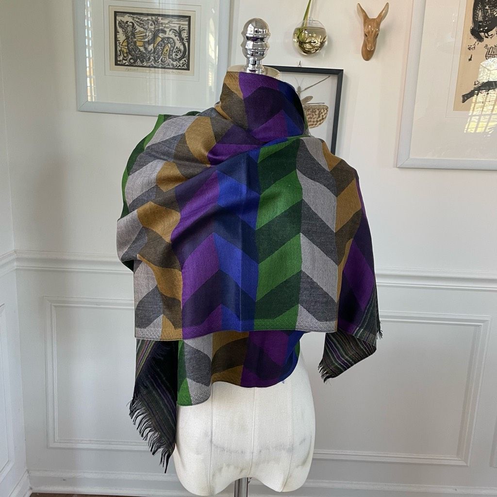 Other Girnar Shawl Scarf 100% New Wool Purple Green Grey Royal Blu Size ONE SIZE - 2 Thumbnail