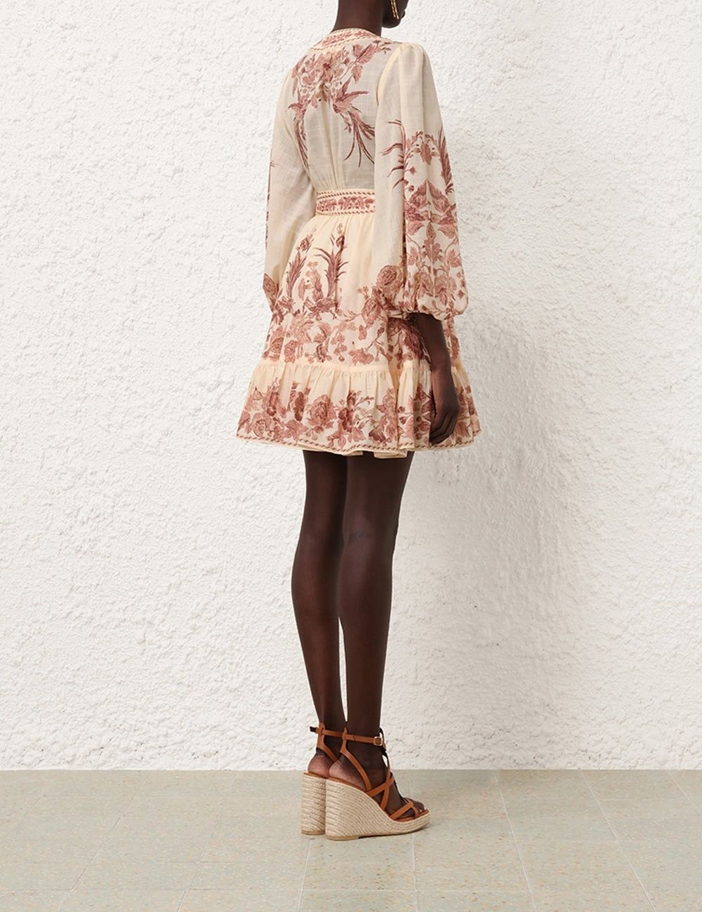 Zimmermann oc11z0525 Waverly Wrap Mini Dress in Cream & Pink Size L / US 10 / IT 46 - 4 Thumbnail