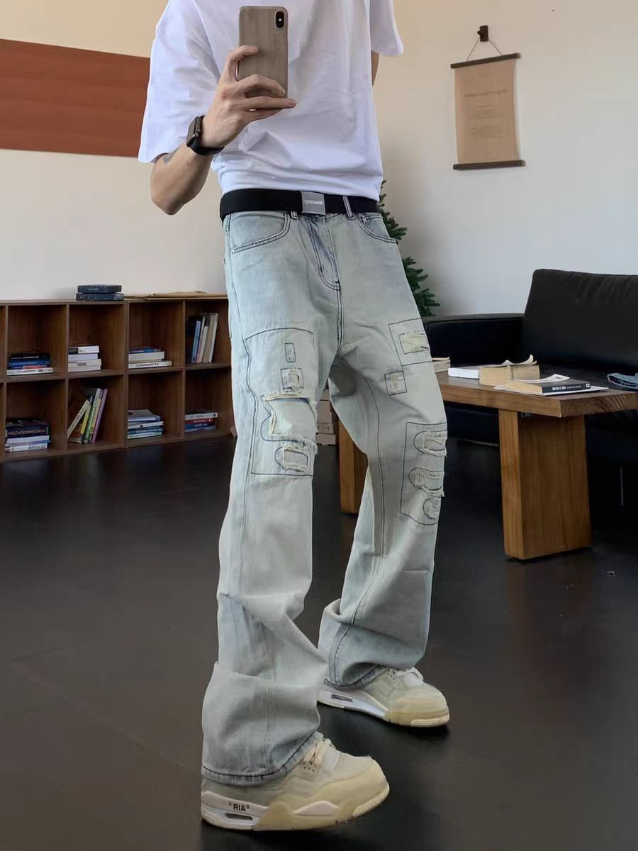 Vintage style casual high street straight leg jeans
