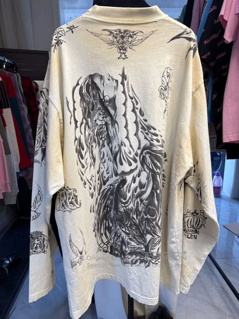 Balenciaga Balenciaga new 24ss dirty worn tattooed long sleeved shirt. Size US M / EU 48-50 / 2 - 4 Thumbnail