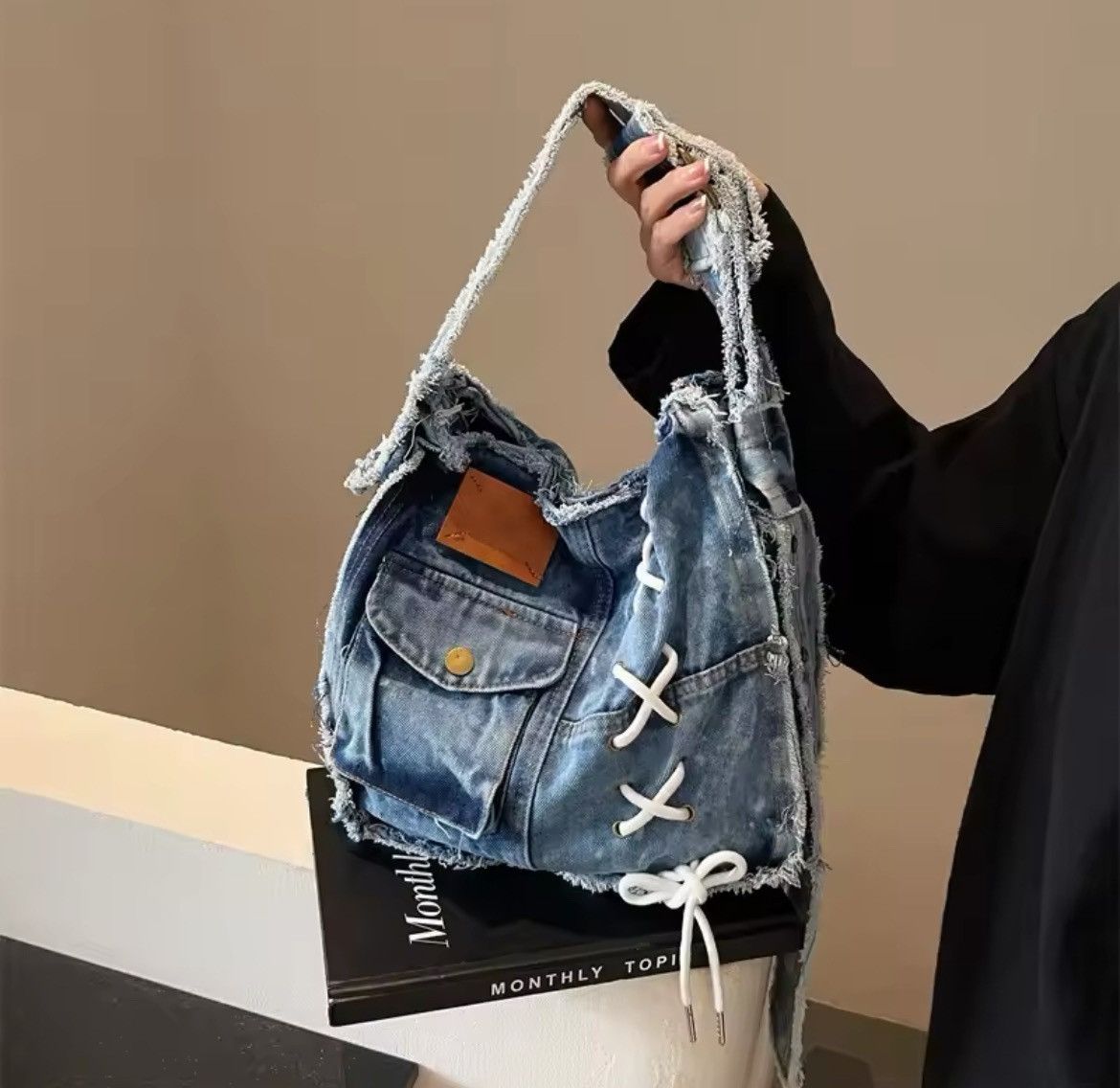 Japanese Brand Washed Denim Shoulder Bag Size ONE SIZE - 3 Thumbnail
