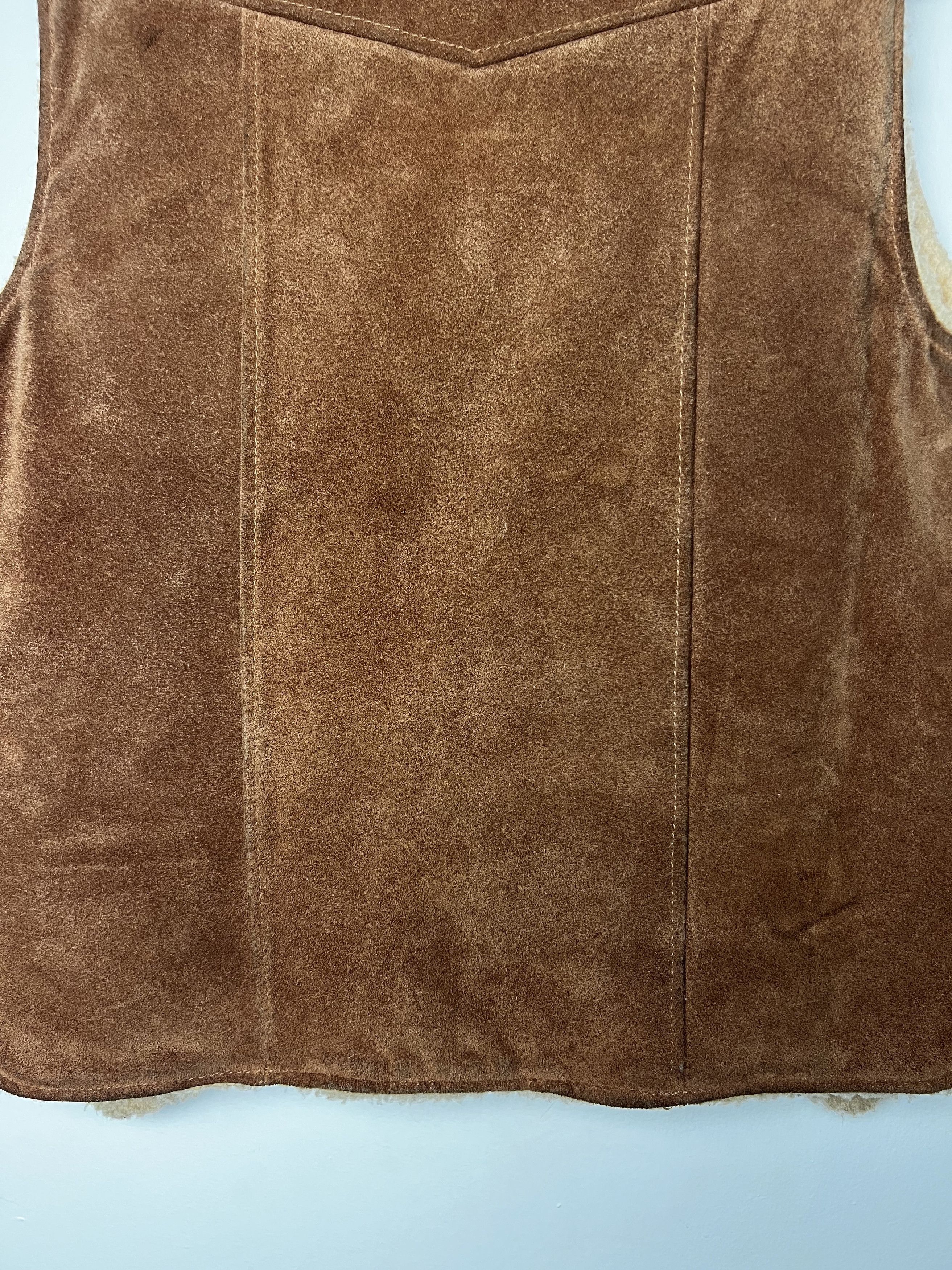 Vintage Vintage 1970's Berman's Brown Suede Leather Sherpa Vest Size US L / EU 52-54 / 3 - 14 Thumbnail