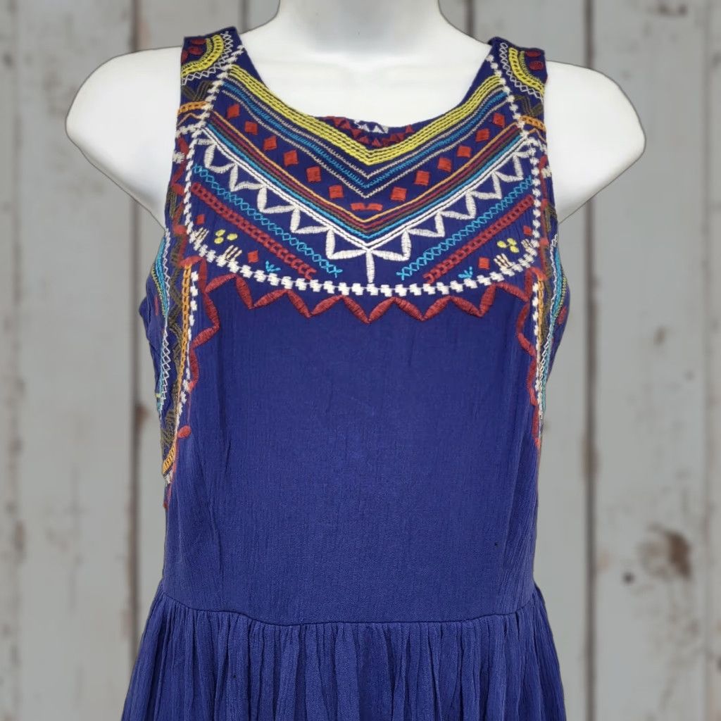Vintage Xhilaration Lined Dress Women's XS Blue Embroidered Sleeveless Back Zip EUC Size XS / US 0-2 / IT 36-38 - 1 Thumbnail