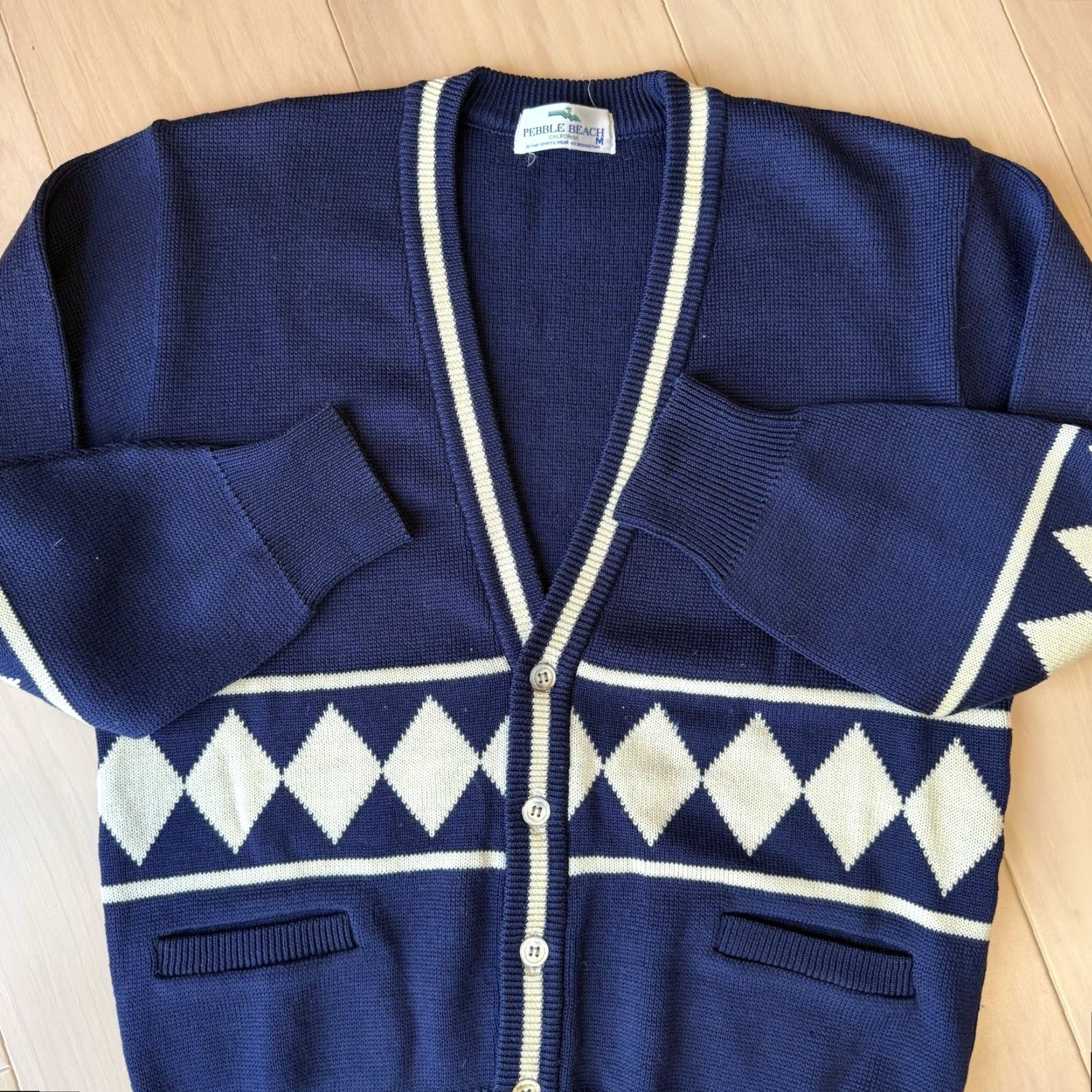 Vintage VINTAGE Pebble Beach Cardigan Mens M Blue Wool Knit Diamond Argyle 80s Golf Jazz Size US M / EU 48-50 / 2 - 5 Thumbnail