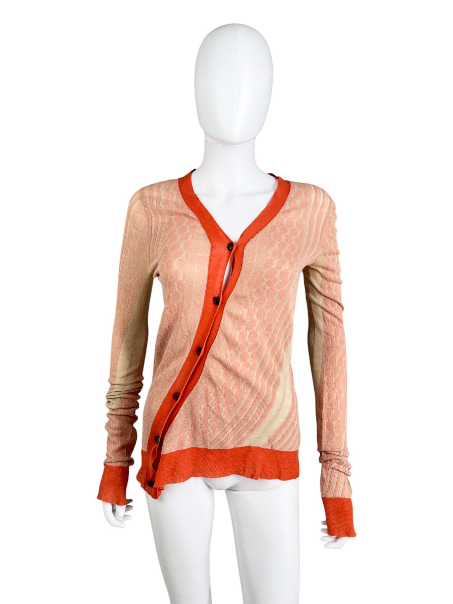 Ann Demeulemeester 2000's Asymmetric Striped Pois Orange Cardigan Size M / US 6-8 / IT 42-44 - 1 Thumbnail