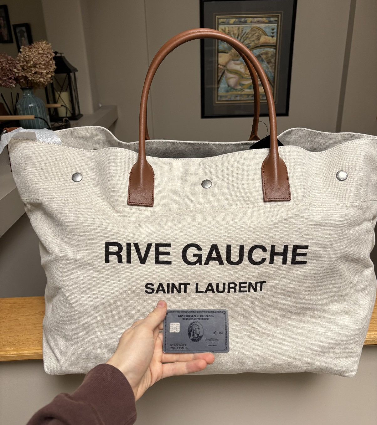 Saint Laurent Paris Saint Laurent Cream/Brown Leather Rive Gauche XL Tote Bag Size ONE SIZE - 3 Thumbnail