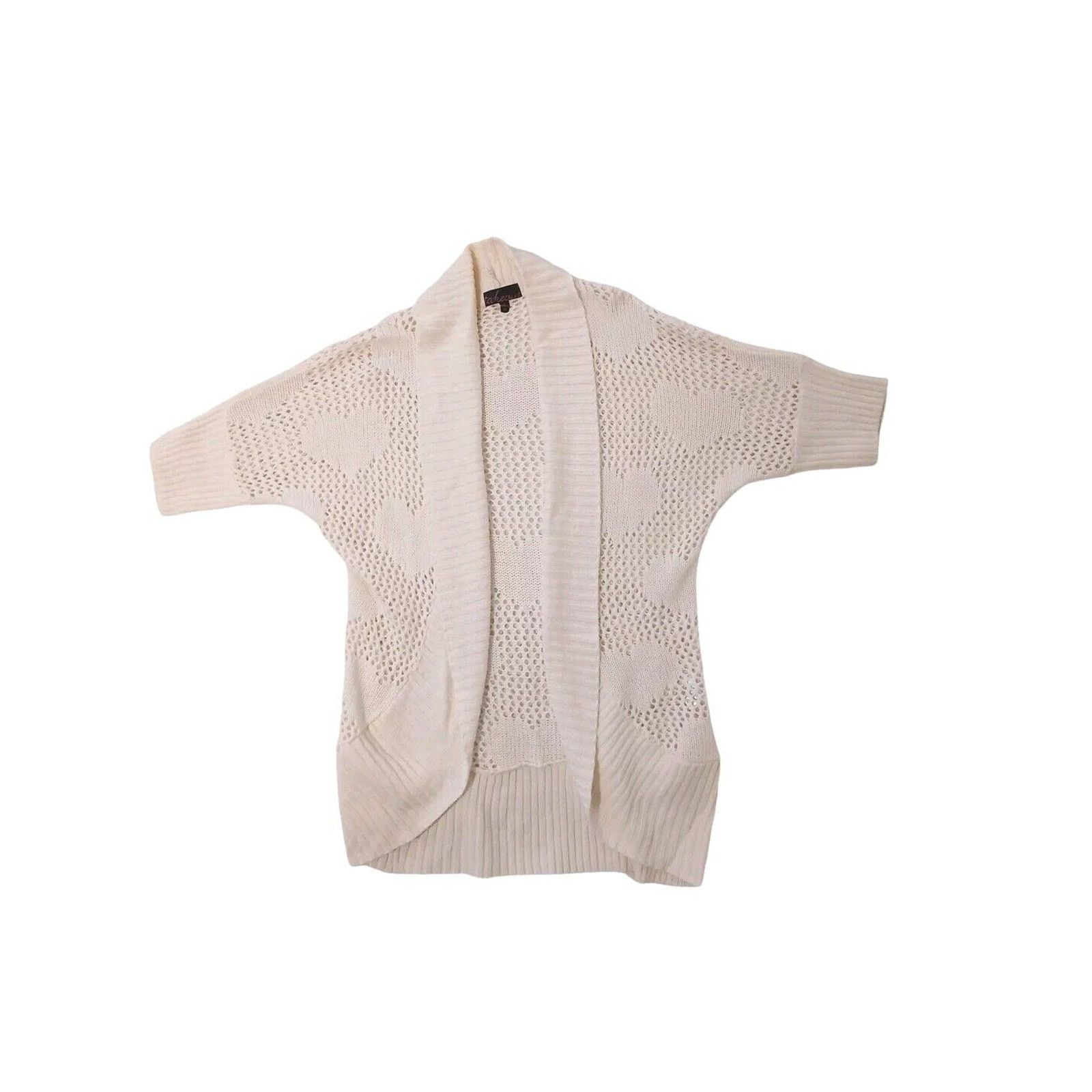 Other Takeout HEART Knit Cardigan Sz M Ivory Open Weave Bohemian Size M / US 6-8 / IT 42-44 - 13 Thumbnail