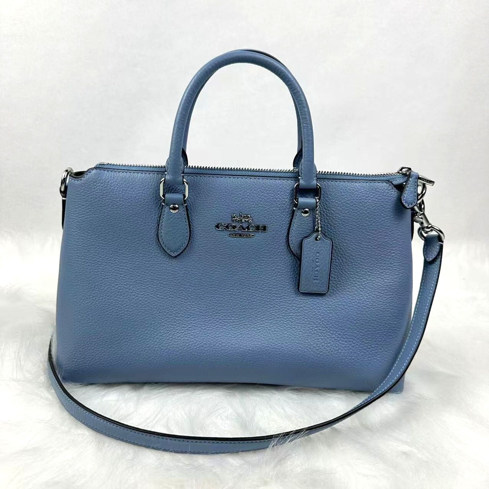 Coach Georgia Satchel Bag Crossbody Leather Silver/bluebell, Women's