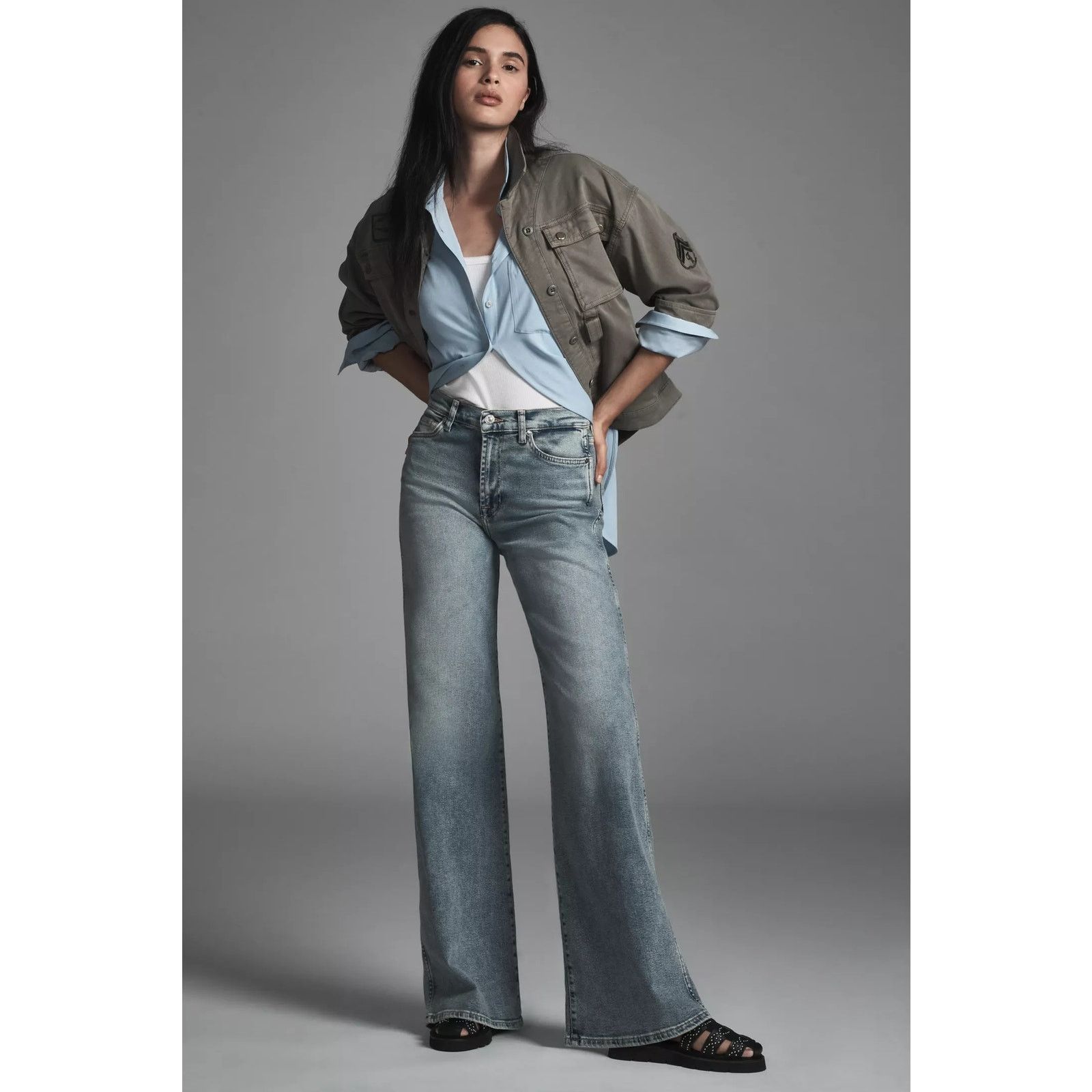 New Lotta Mid-Rise Wide-Leg Denim Jeans Sz 29