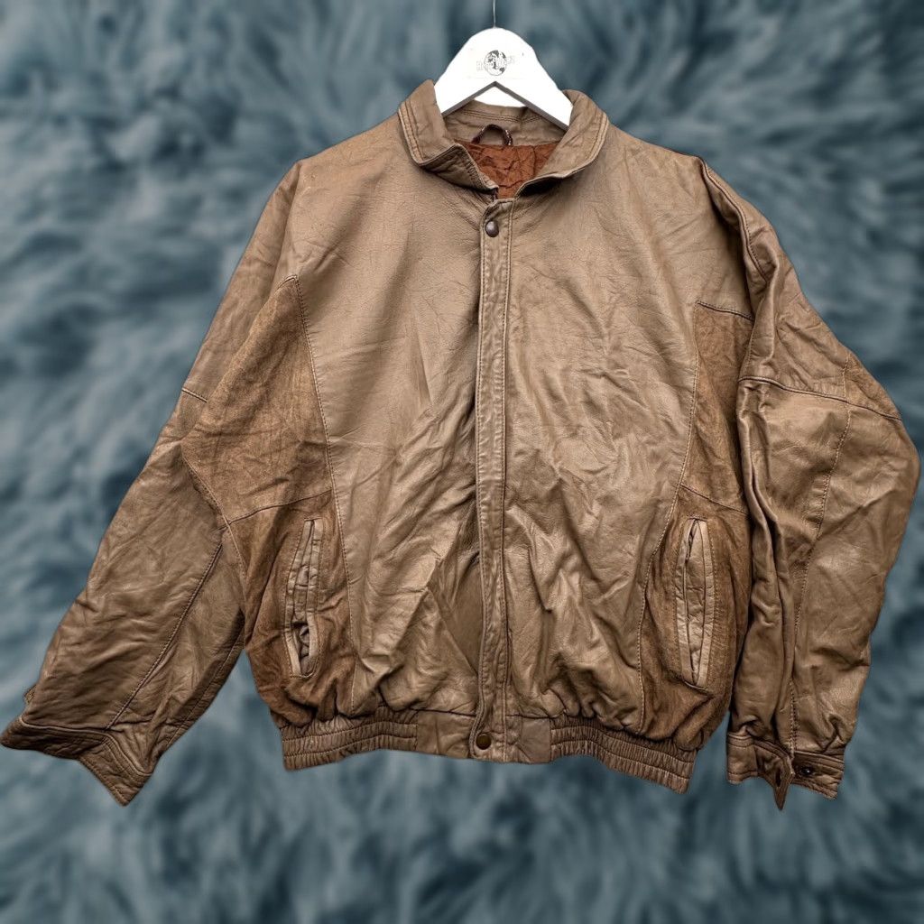 Vintage VINTAGE Cortefiel De Espana Leather Bomber Jacket Mens 42 Large Lined Zip Brown Bomber Jacket Mens L Brown Leather Zip 50in Chest Mens Vintage -Mens- Size US L / EU 52-54 / 3 - 1 Thumbnail