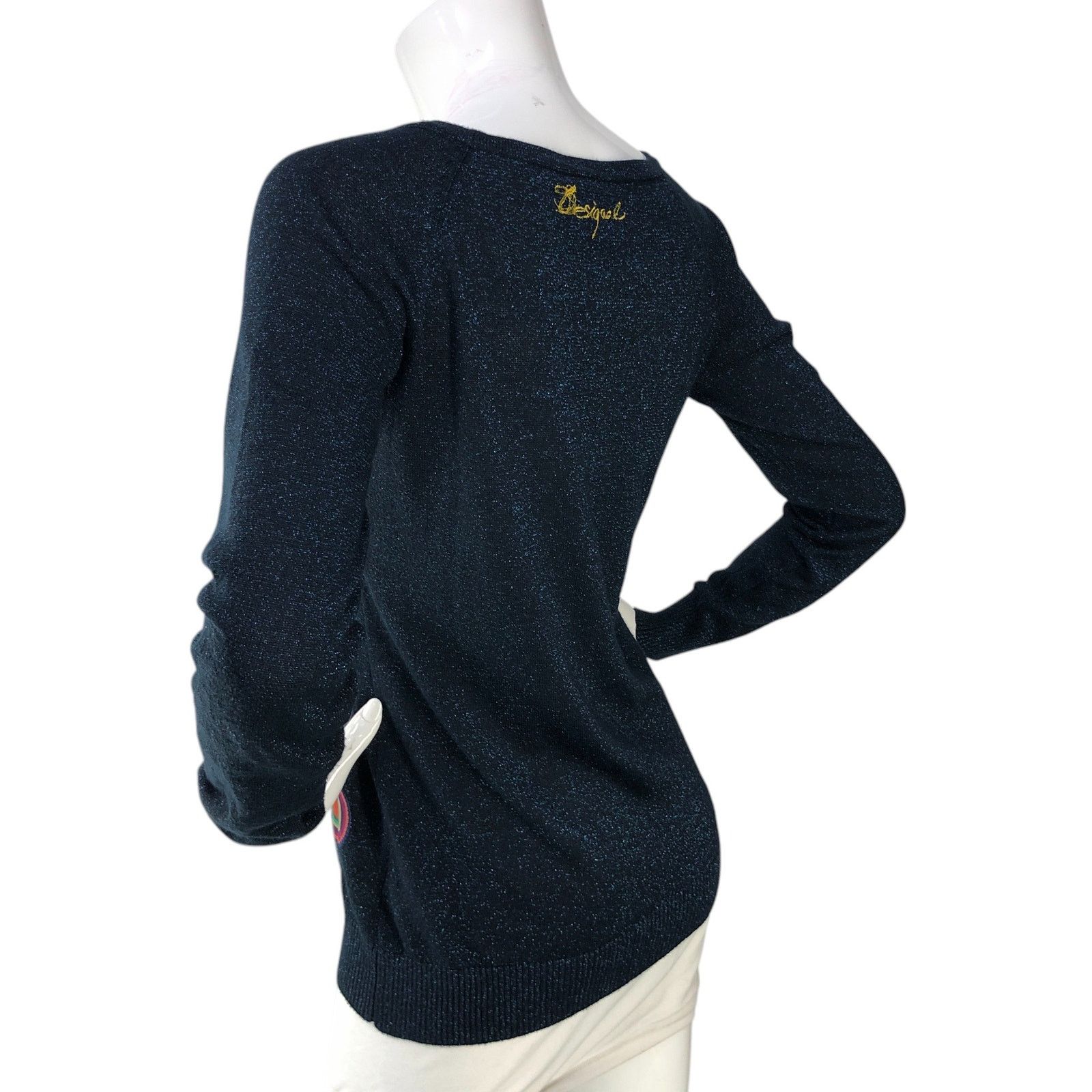 Desigual Desigual Size S Sweater Floral Embroidery Metallic Navy Blue Size S / US 4 / IT 40 - 6 Thumbnail