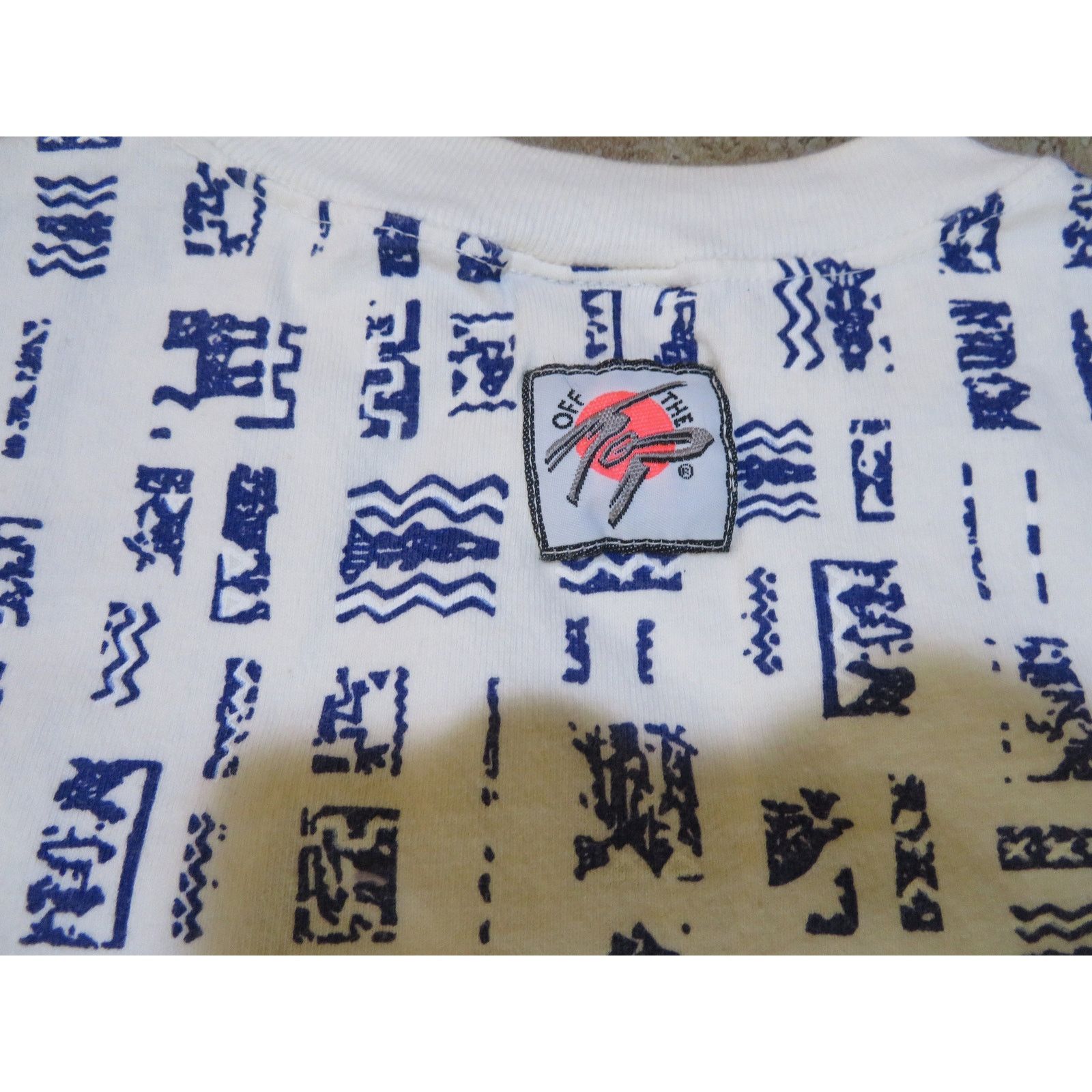 Other Off the Top All-Over Print T-Shirt White Blue Sz L 1980s Size US L / EU 52-54 / 3 - 5 Thumbnail