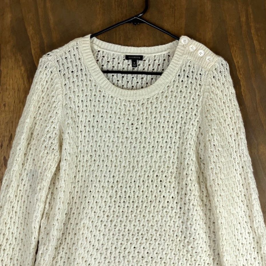 Talbots Talbots Sweater Cream Open Knit Long Sleeve M Women Casual Formal Travel Workwear Pullover Crew Neck Solid Knit Open-Knit Soft Stretch Size M / US 6-8 / IT 42-44 - 2 Thumbnail