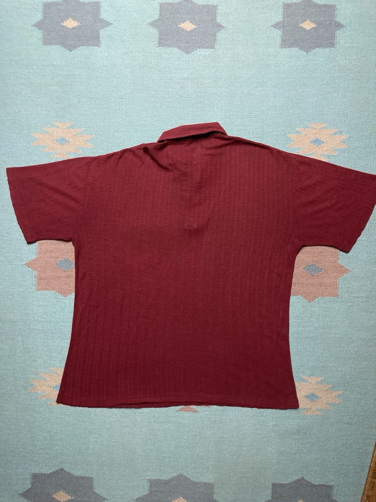 Vintage 1960s waffle knit polo shirt short sleeve maroon acrylic L Size US L / EU 52-54 / 3 - 6 Thumbnail