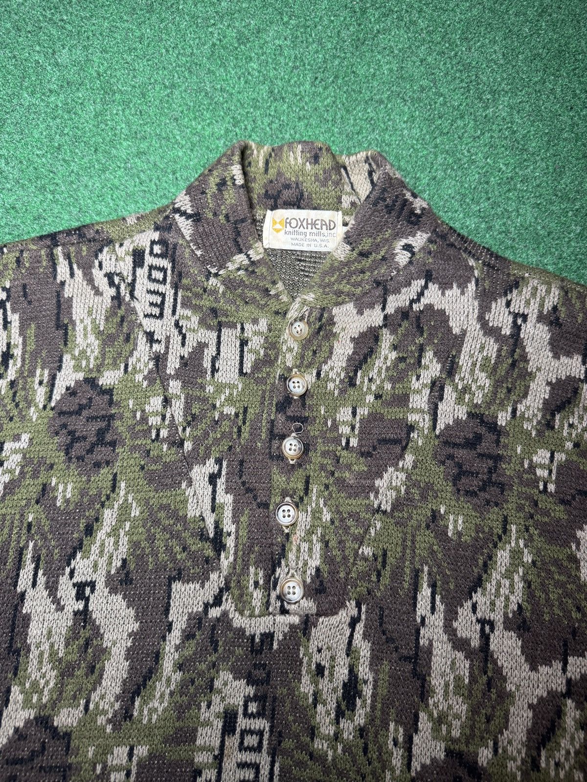 Vintage Vintage Foxhead Knit Camo Henley XXL 80s 90s Sweater Size US XXL / EU 58 / 5 - 2 Thumbnail