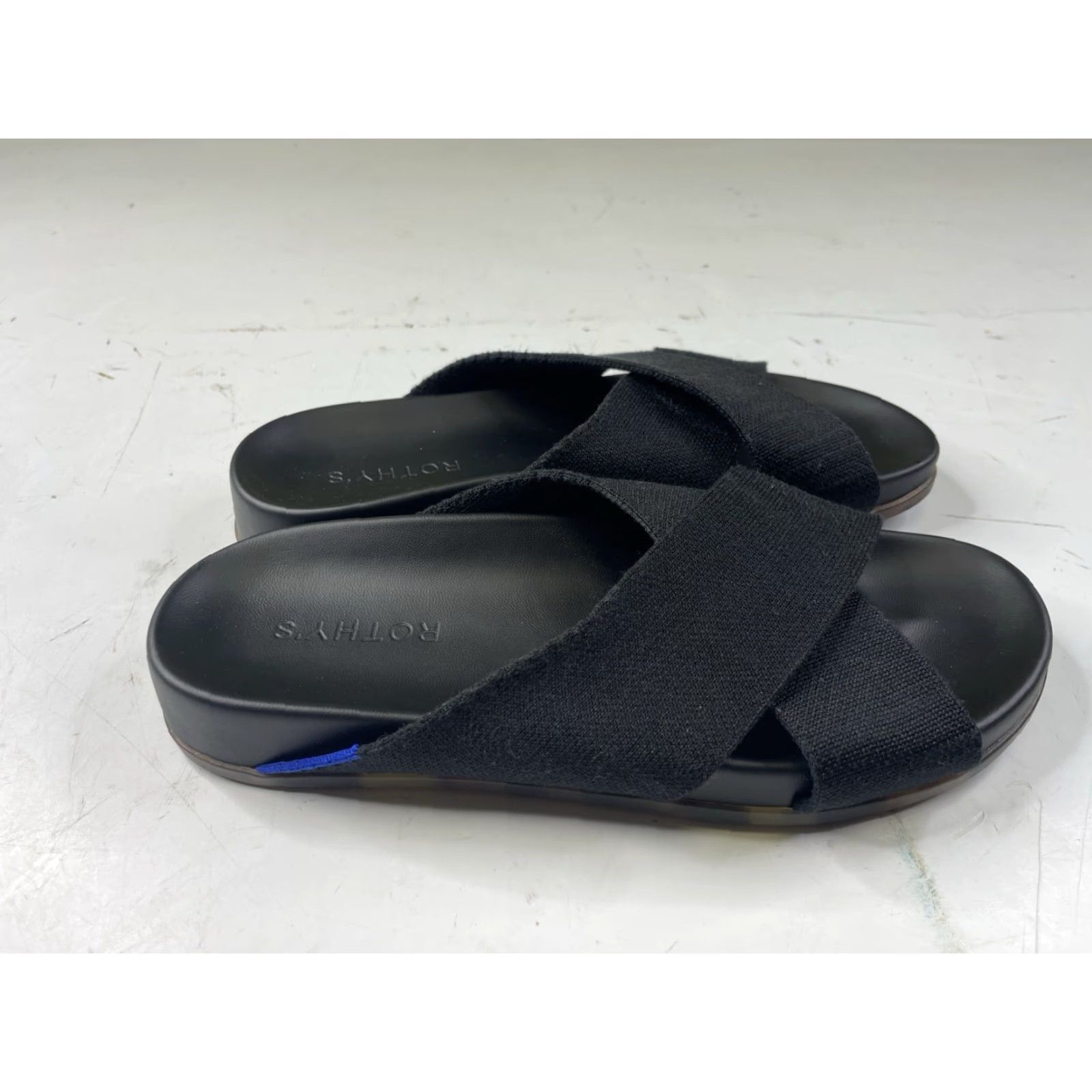 Vintage Rothy’s The Weekend Slide Sandals Womens 8 Black Hemp Cross Straps Slip On Sandal Womens Black 8 Size US 8 / IT 38 - 2 Thumbnail
