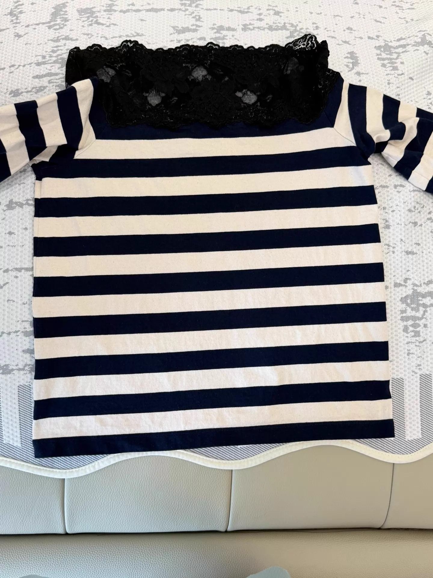 Miu Miu MIU MIU Lace-Paneled Striped Knit Off-Shoulder Top S Size S / US 4 / IT 40 - 8 Thumbnail