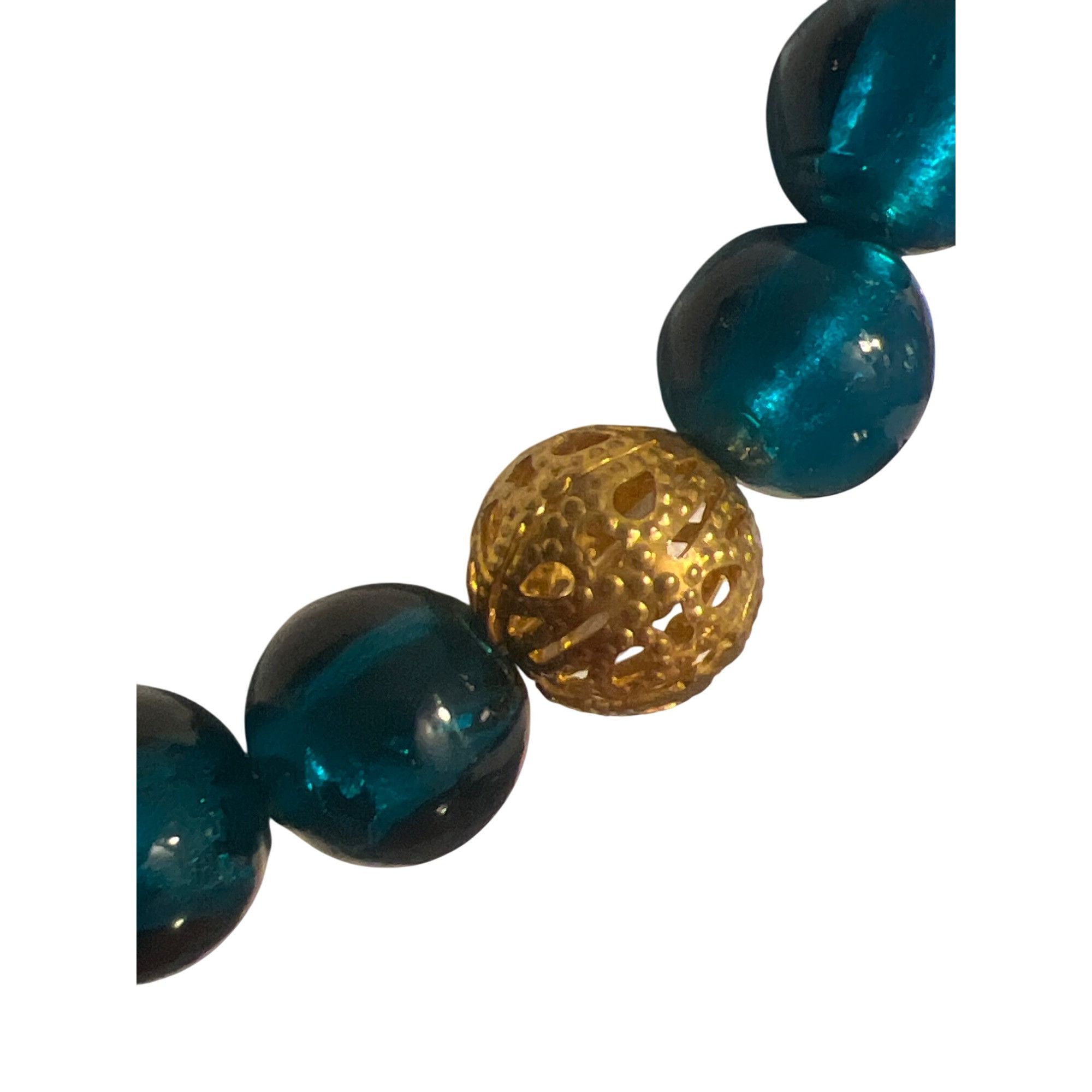 Other Vintage Blue Glass Bead Necklace Gold Tone Cage Beads Hook C Size ONE SIZE - 2 Thumbnail