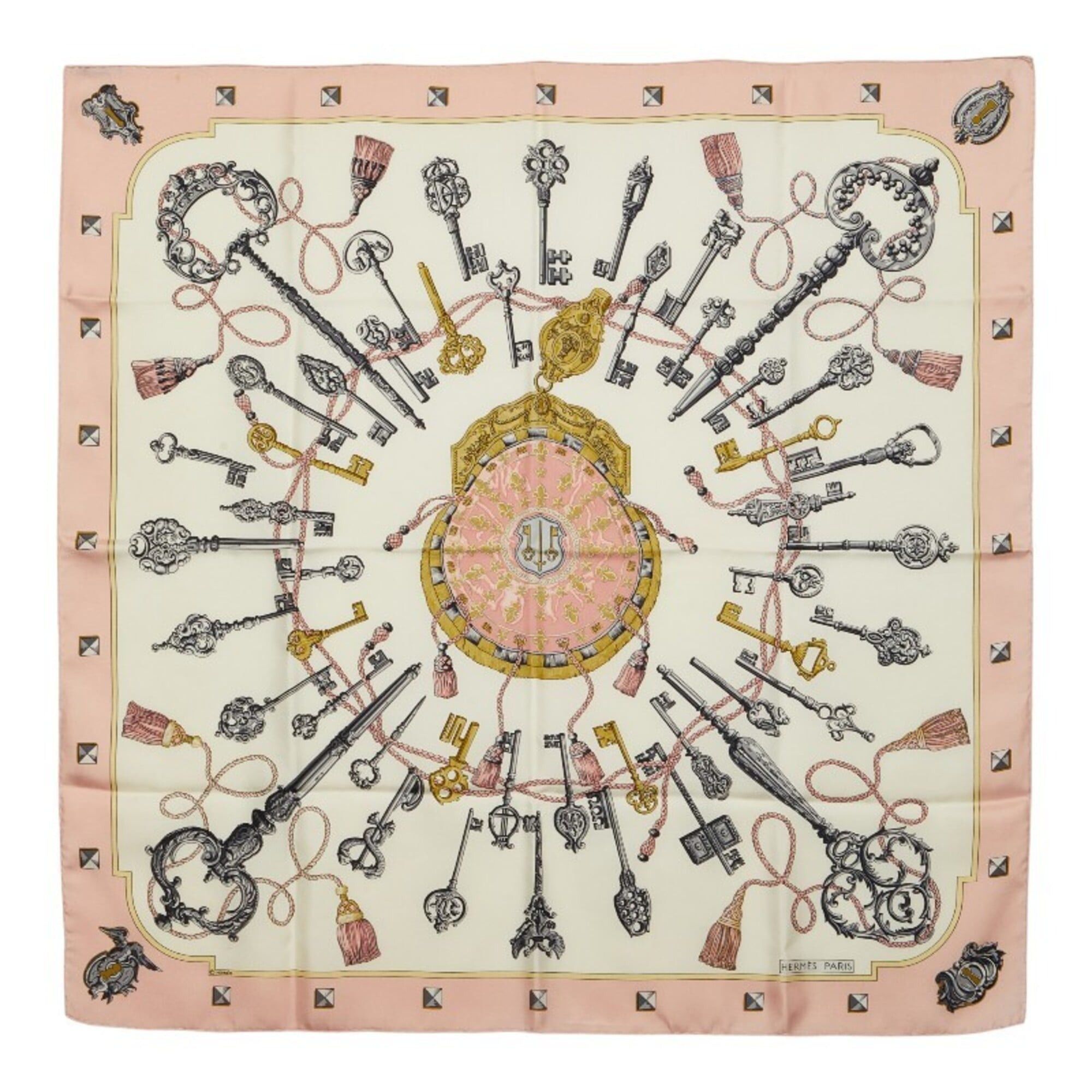 Hermes Hermes Carre 90 LES CLES THE KEYS RARE Key Pattern Scarf/Muffler, Large Size, Pink and White Silk, Women's. Size ONE SIZE - 1 Thumbnail