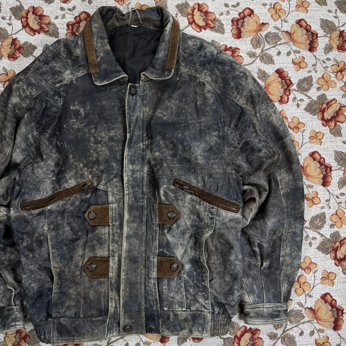Vintage Vintage Washed Brown Leather Jacket Distressed 90s boxy fit Size US XL / EU 56 / 4 - 2 Thumbnail