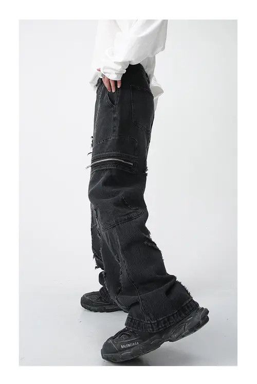 VIBE Baggy Ripped Jeans Frayed Zipper Pockets cargo Pants Hip-hop Size US 32 / EU 48 - 4 Thumbnail