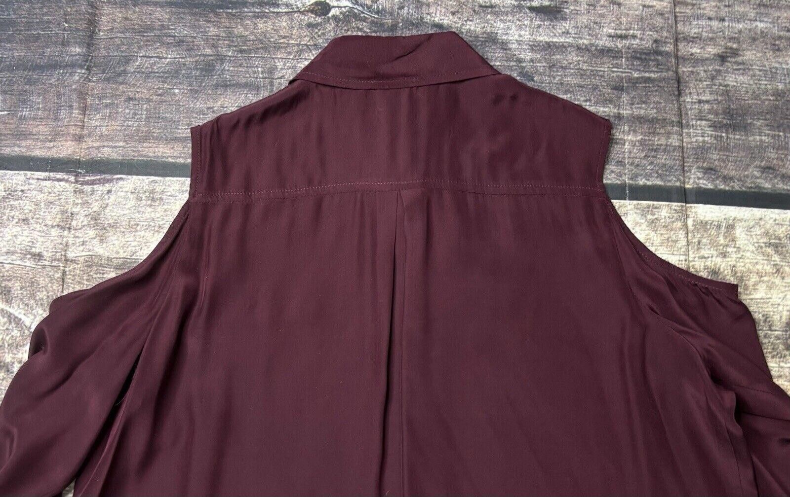 Drew House Drew Top Women's XL 100% Silk Button Cold Shoulder Burgundy Size XL / US 12-14 / IT 48-50 - 8 Thumbnail