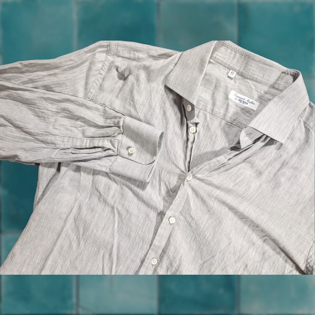 Vintage Emanuele Maffeis Dress Shirt Button-Down Solid Gray 17 U 43 EU Men Regular Collar Down Size 17 Vintage No Mens Size 46R - 1 Thumbnail