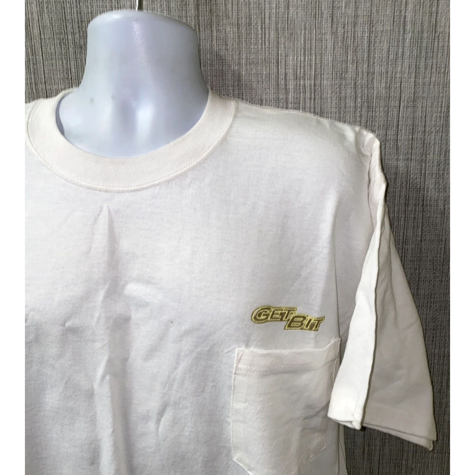 Vintage Get Bit Mens T-Shirt Short Sleeve XL White Cotton Solid USA Made Size US XL / EU 56 / 4 - 5 Thumbnail