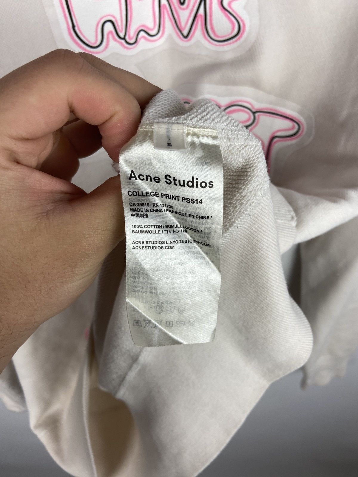 Acne Studios Acne Studios White Men's College Print Sweatshirt Sz S Size US S / EU 44-46 / 1 - 11 Thumbnail