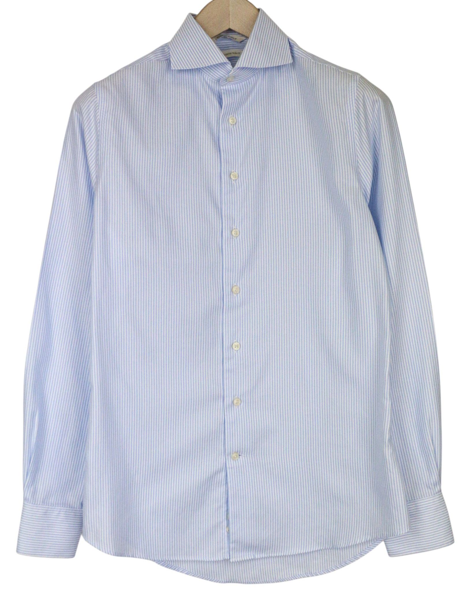 Suitsupply 37/14 1/2 Extra Slim Blue Cotton Striped Shirt 79086 Size 38R - 9 Thumbnail