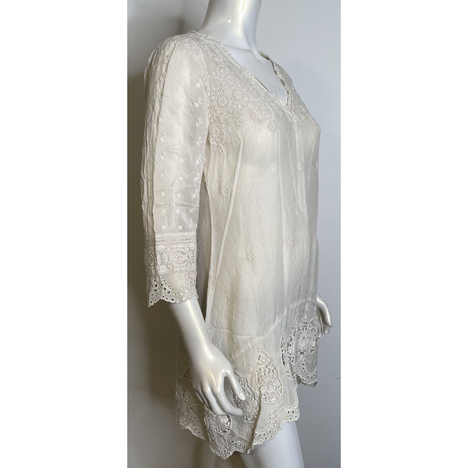 Johnny Was Johnny Was Ivory Embroidered Tunic Top S 3/4 Sleeves Floral Size S / US 4 / IT 40 - 5 Thumbnail