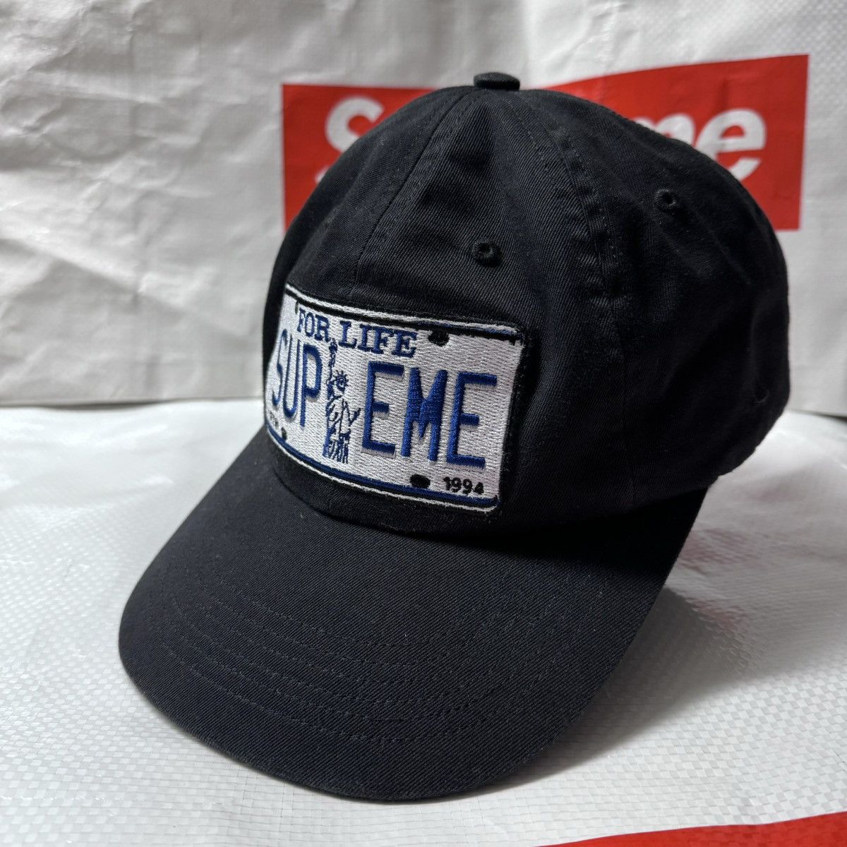 image of Supreme License Plate 6 Panel Cap Hat Black Ss W/o, Men's