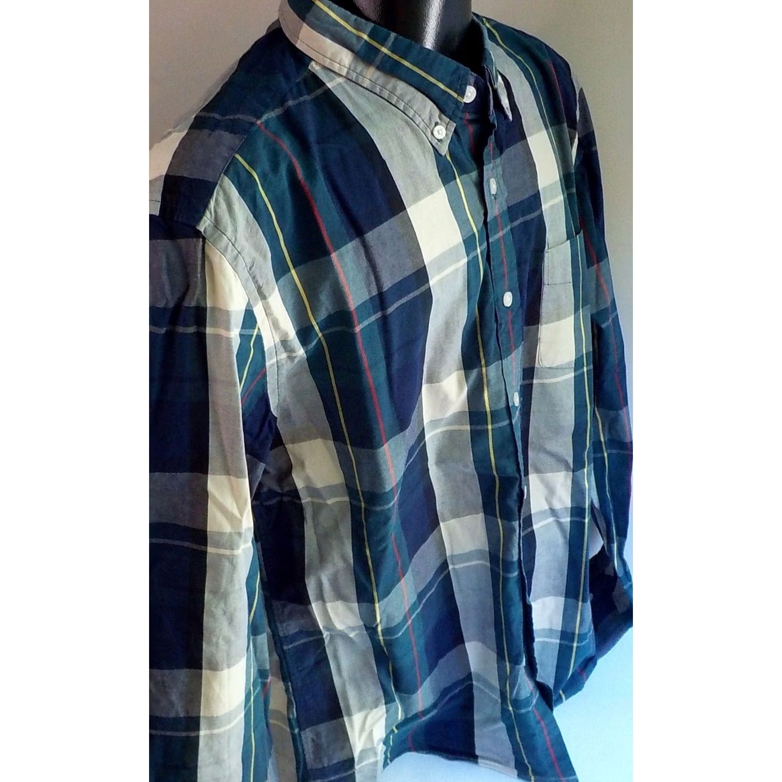 J.Crew J. Crew Plaid Sunwashed Oxford Shirt Button-Down Collar 100% Cotton XL Navy Green Ivory Red Yellow Men’s Shirt Size US XL / EU 56 / 4 - 3 Thumbnail