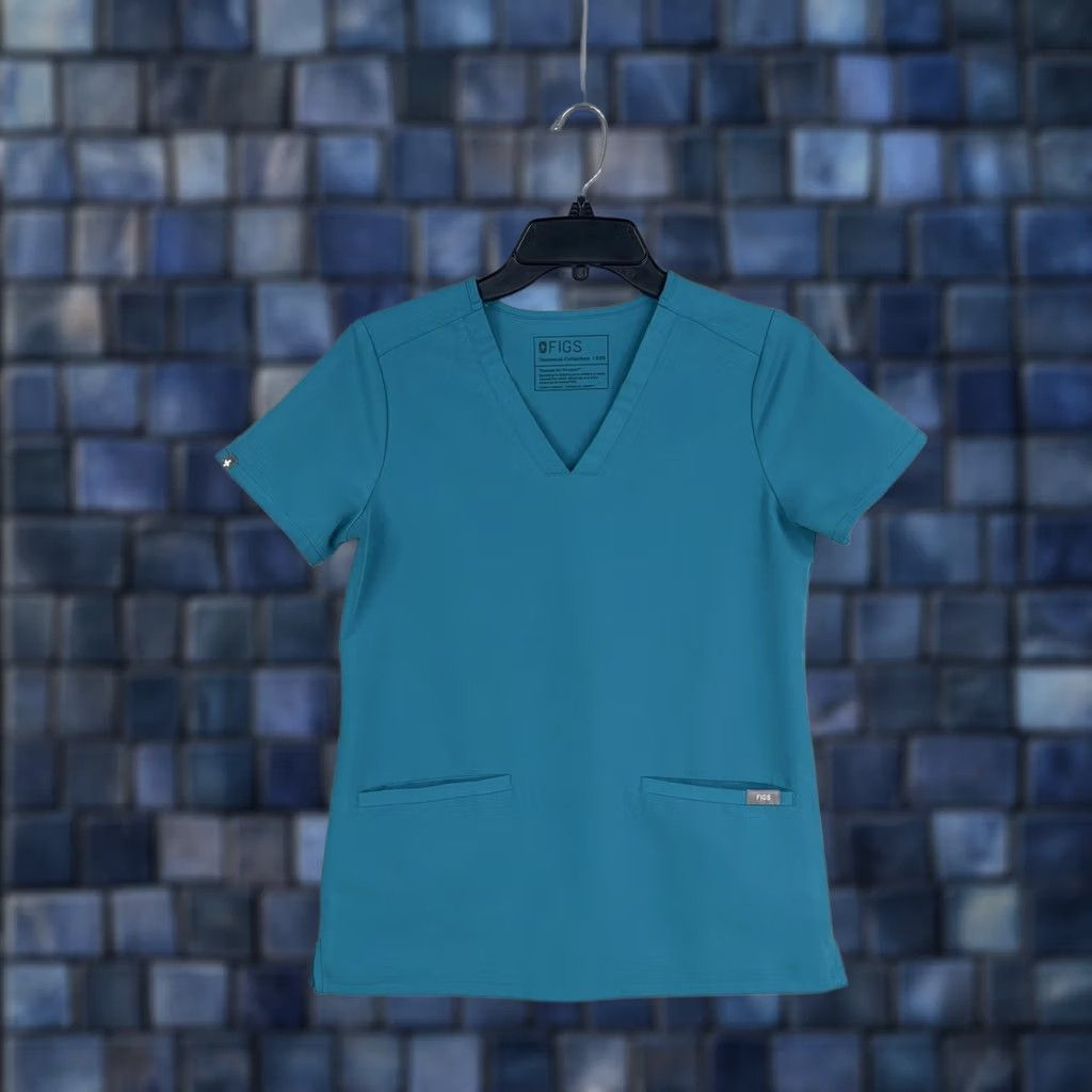 Vintage FIGS Technical Collection Scrub Top Womens XXS Blue V Neck Pockets Stretch Size XXS / US 00 / IT 34 - 1 Thumbnail